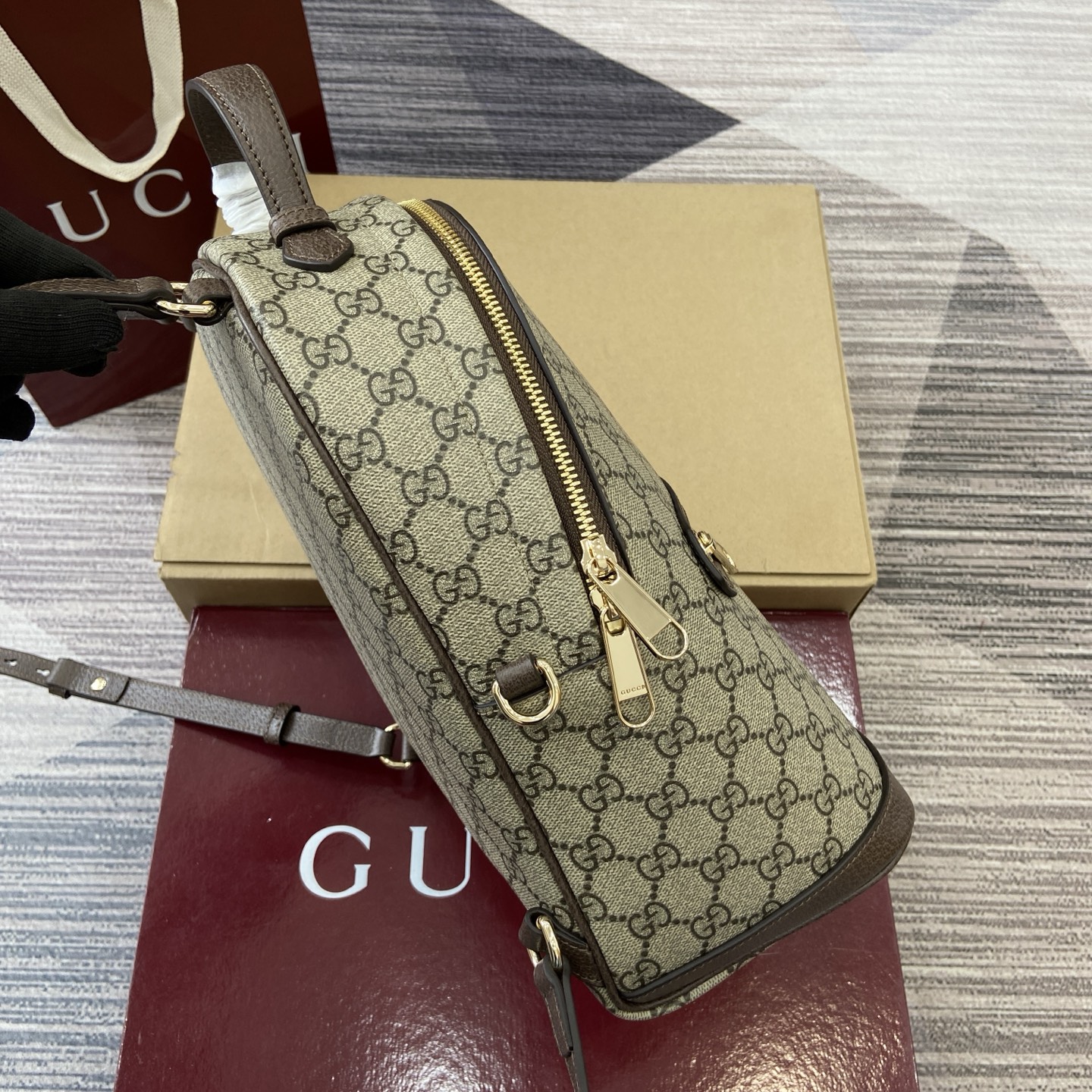 Gucci Ophidia Small Backpack GG Beige/Brown Leather Trim Gold-Toned Hardware 4 i1757141239394 6233 0 2