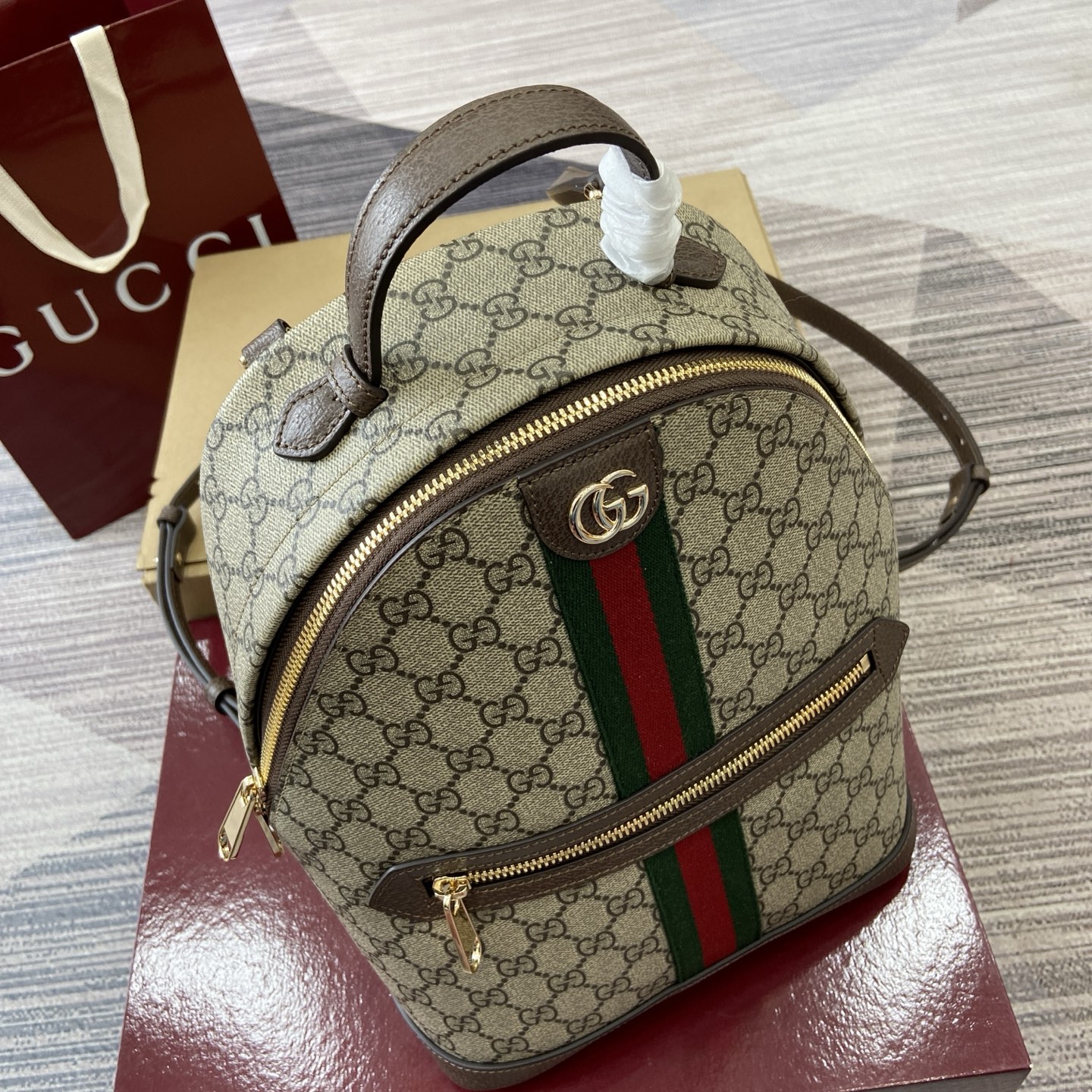 Gucci Ophidia Small Backpack GG Beige/Brown Leather Trim Gold-Toned Hardware 7 i1757141239427 1621 0 5