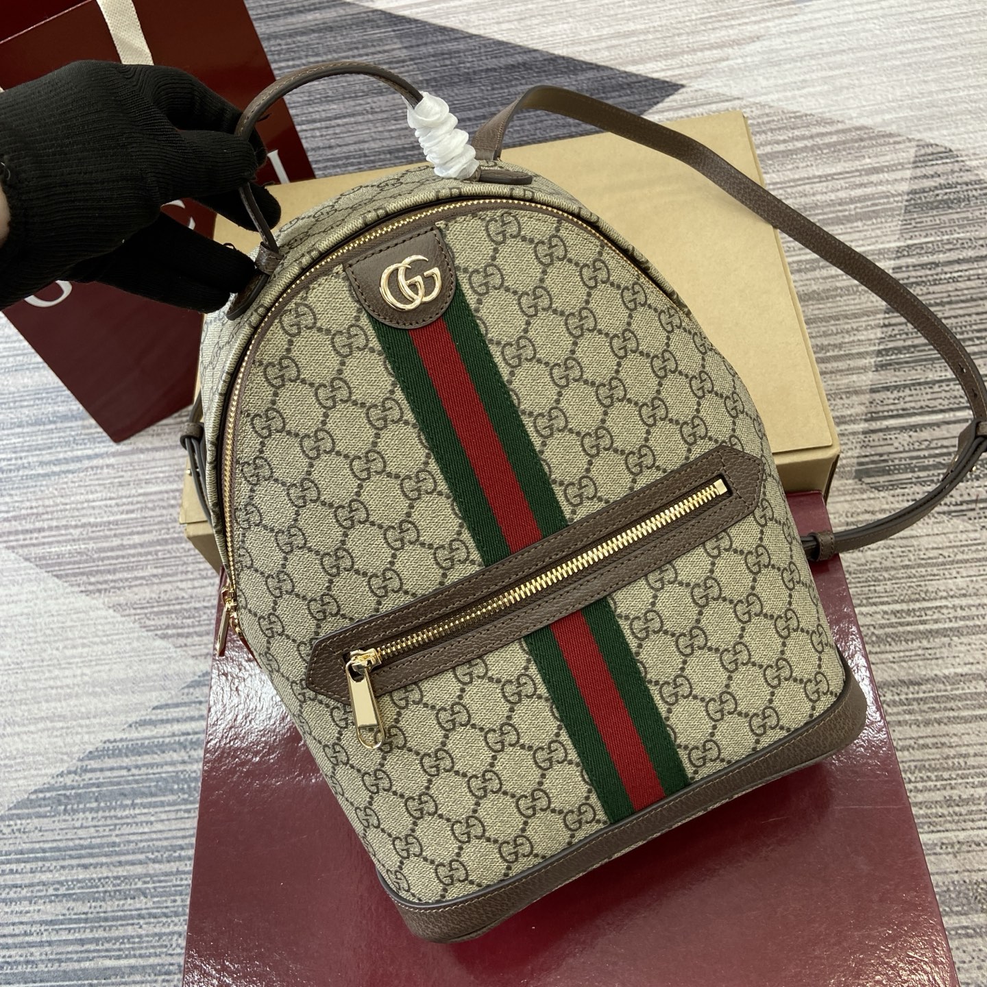 Gucci Ophidia Small Backpack GG Beige/Brown Leather Trim Gold-Toned Hardware 1 i1757141240686 6886 0 6