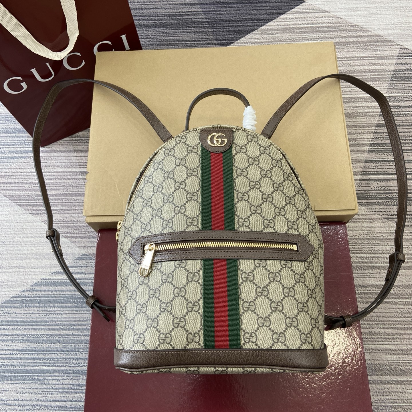 Gucci Ophidia Small Backpack GG Beige/Brown Leather Trim Gold-Toned Hardware 2 i1757141241353 8976 0 0