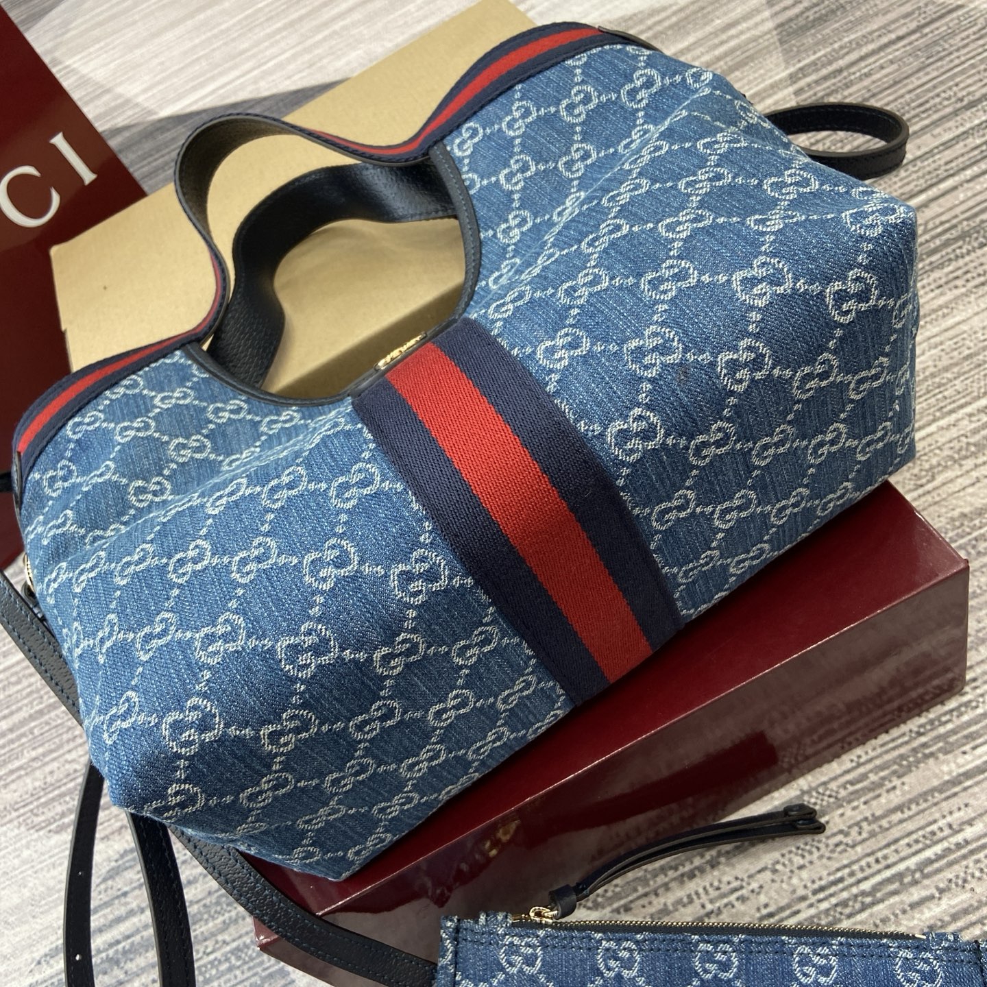 Gucci Giglio Small Tote Bag in Blue Denim Canvas with Web Trim 9 i1757309133625 4461 0 8