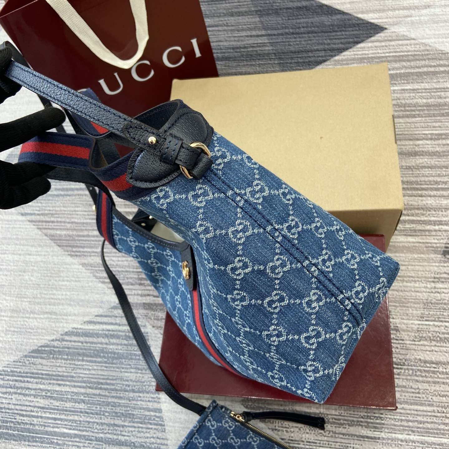 Gucci Giglio Small Tote Bag in Blue Denim Canvas with Web Trim 7 i1757309134850 8868 0 6