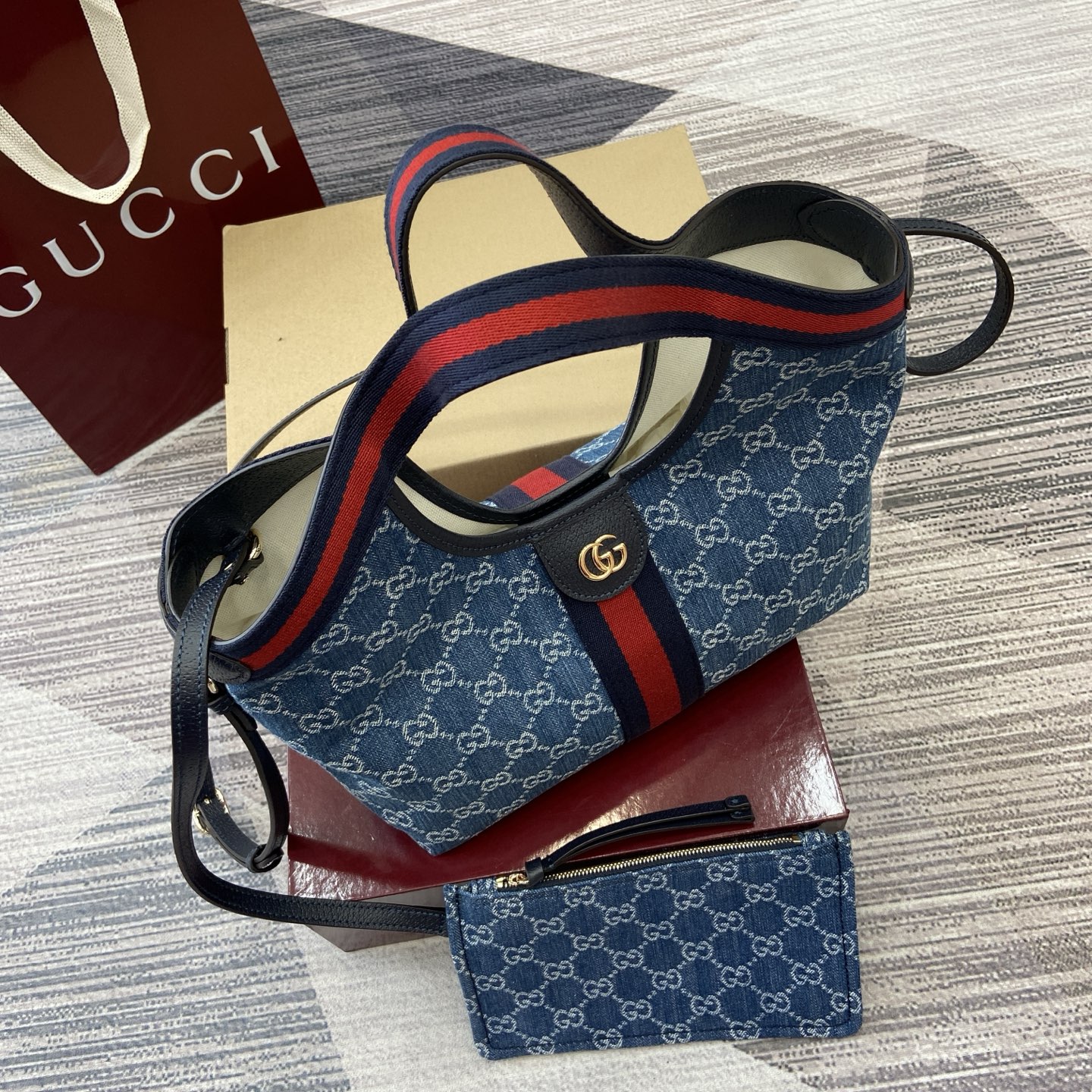 Gucci Giglio Small Tote Bag in Blue Denim Canvas with Web Trim 11 i1757309134908 9067 0 2
