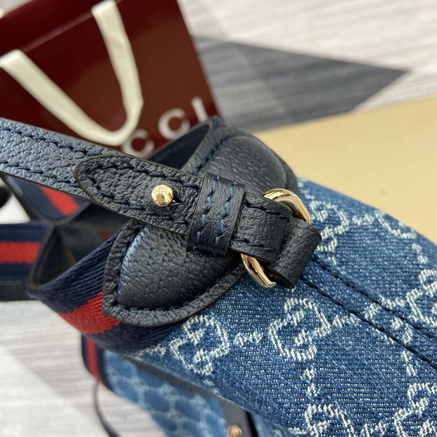 Gucci Giglio Small Tote Bag in Blue Denim Canvas with Web Trim 8 i1757309136443 8358 0 7