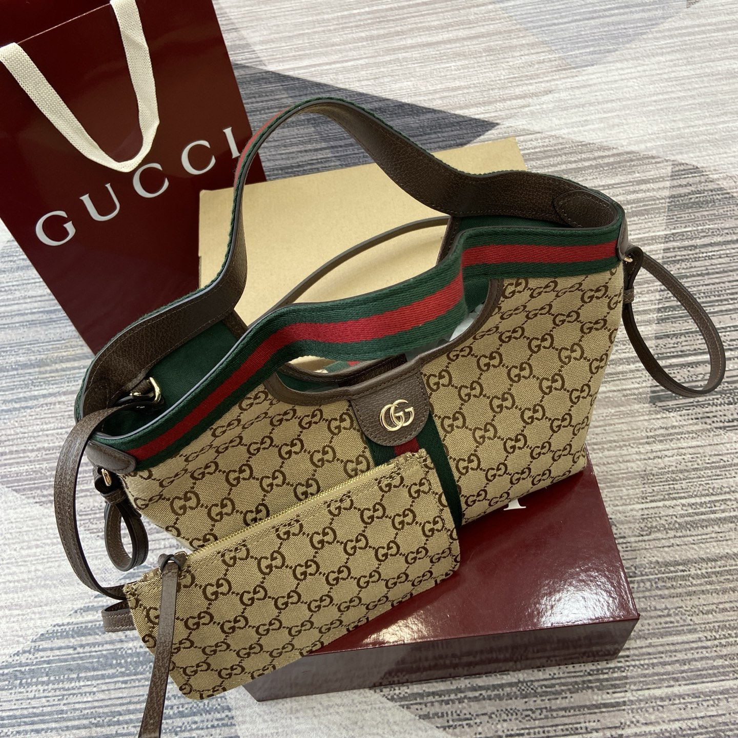 Gucci Giglio Small Tote Bag GG Canvas with Removable Pouch - Brown/Beige 6 i1757309148744 6748 0 3