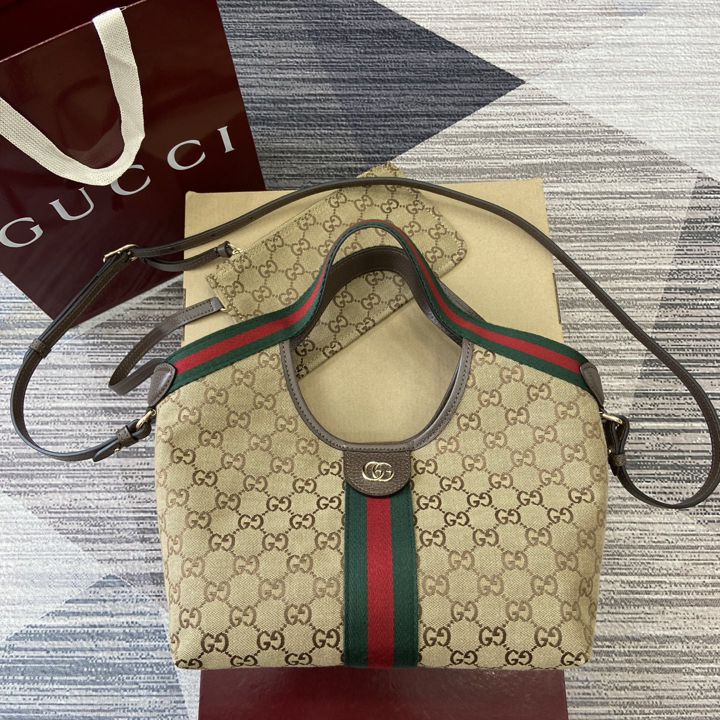 Gucci Giglio Small Tote Bag GG Canvas with Removable Pouch - Brown/Beige 3 i1757309149949 4798 0 0