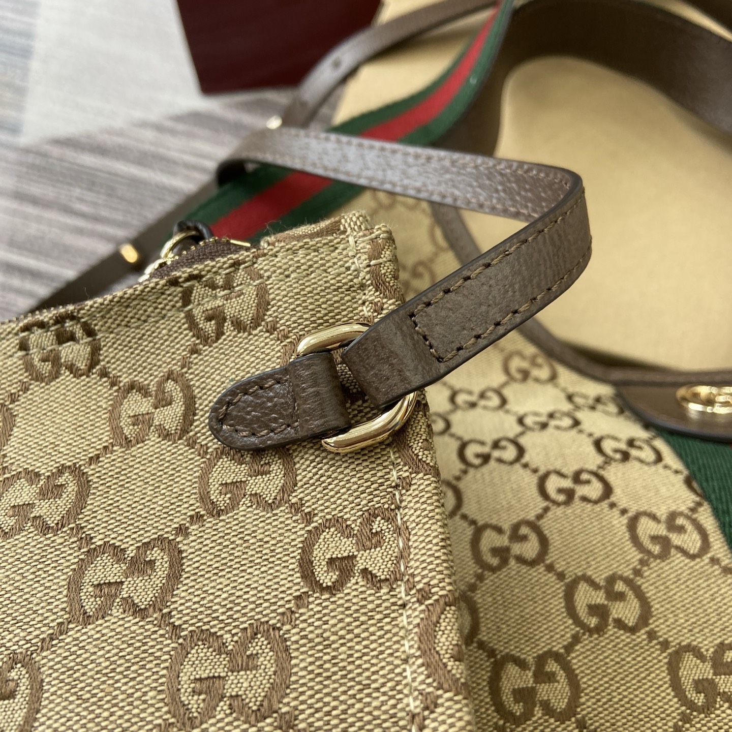 Gucci Giglio Small Canvas Tote Bag with Web Trim, Brown/Beige, 25x20x15cm 10 i1757578867090 4219 0 8