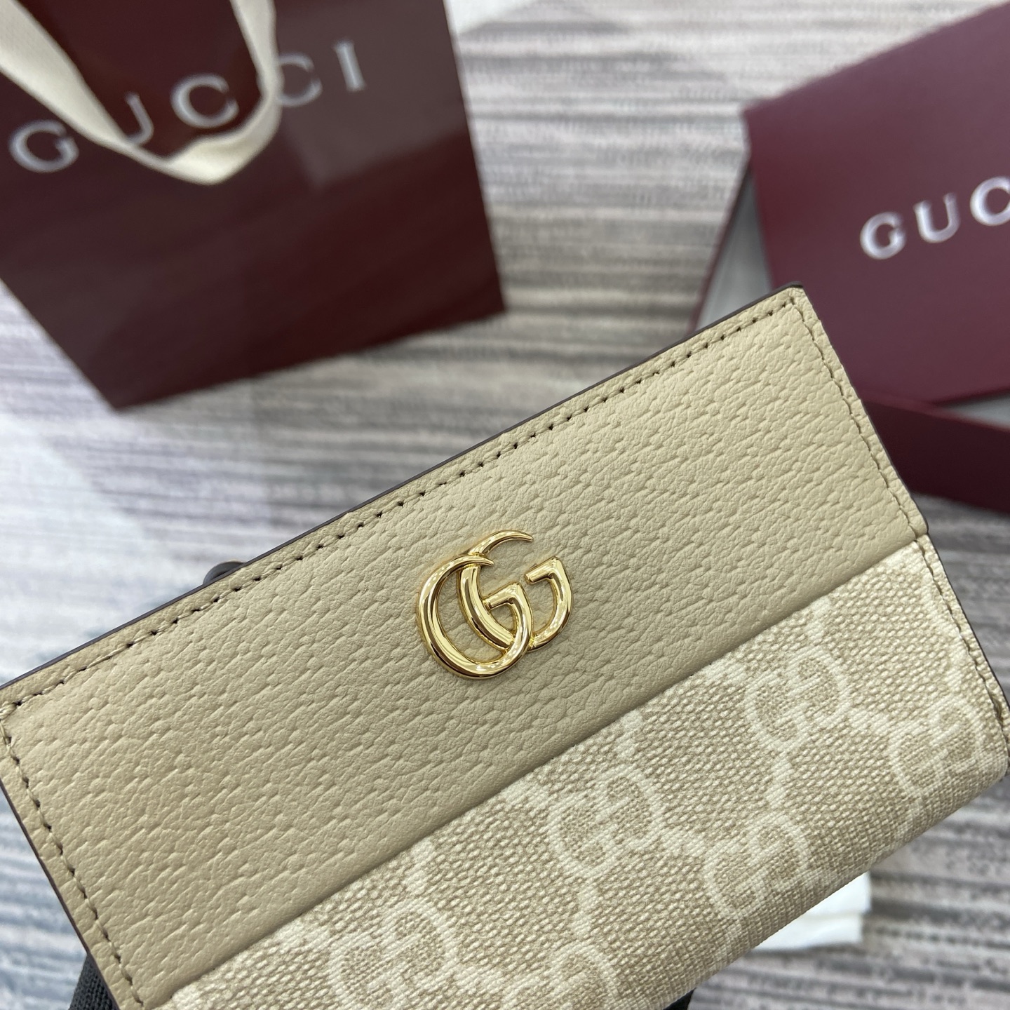 Gucci Marmont Beige and Oatmeal Supreme Canvas Card Case Wallet 9 i1757920148220 2552 0 7
