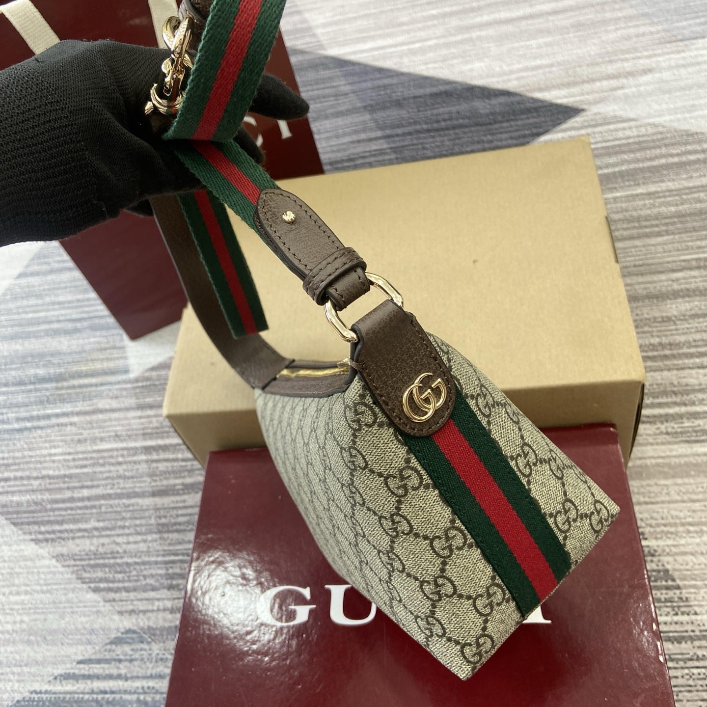 Gucci Ophidia Monogram Coated Fabric Small Shoulder Bag - Beige & Brown 4 i1758362467144 4690 0 2