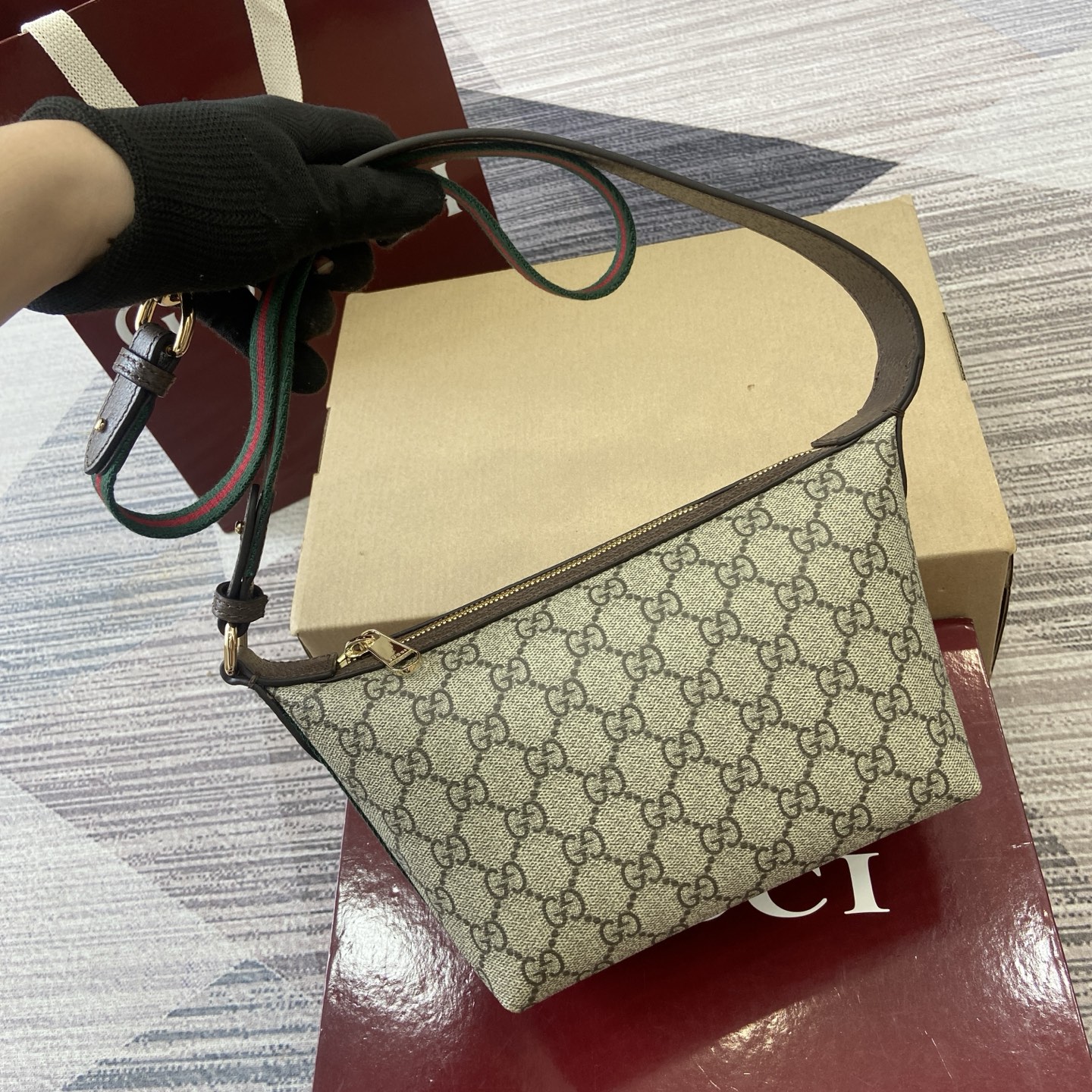 Gucci Ophidia Monogram Coated Fabric Small Shoulder Bag - Beige & Brown 1 i1758362474376 2488 0 3