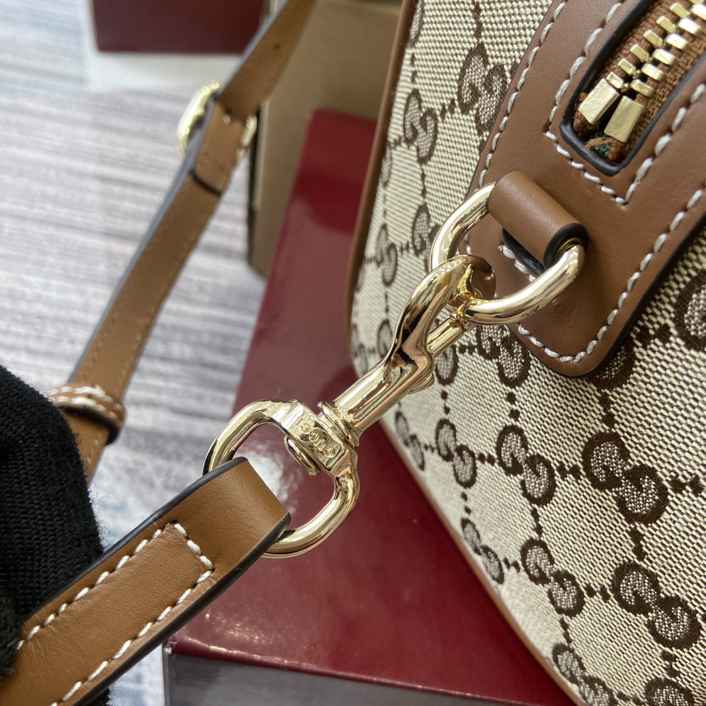 Gucci Mini Duffle Bag Beige and Brown GG Canvas with Web Stripe Detail 8 i1758362496913 9852 0 7