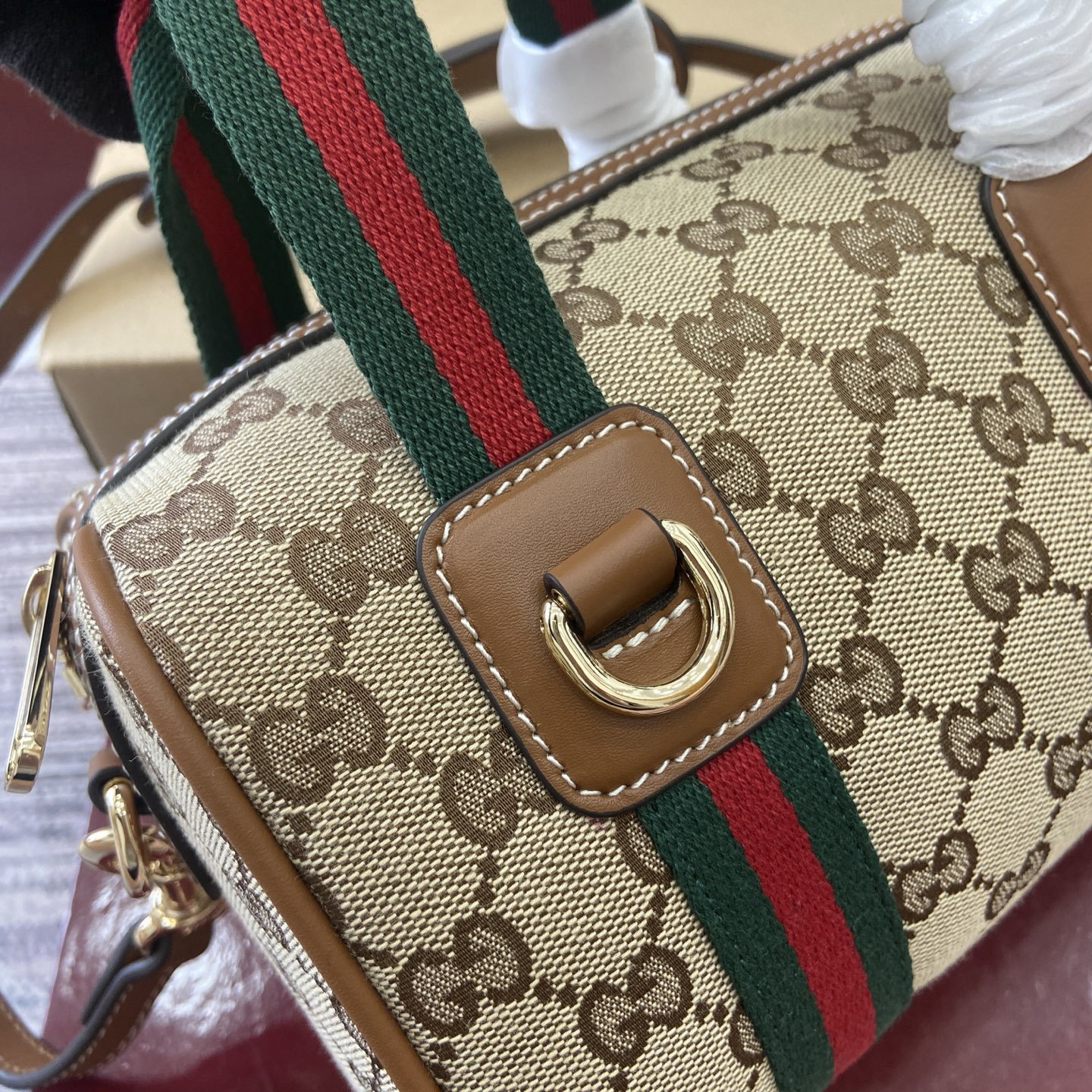 Gucci Mini Duffle Bag Beige and Brown GG Canvas with Web Stripe Detail 6 i1758362497024 1124 0 5