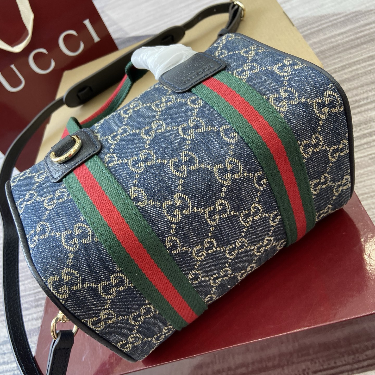 Gucci Mini Handbag in Denim with Web Stripe and Detachable Strap 10 i1758363044980 9806 0 8