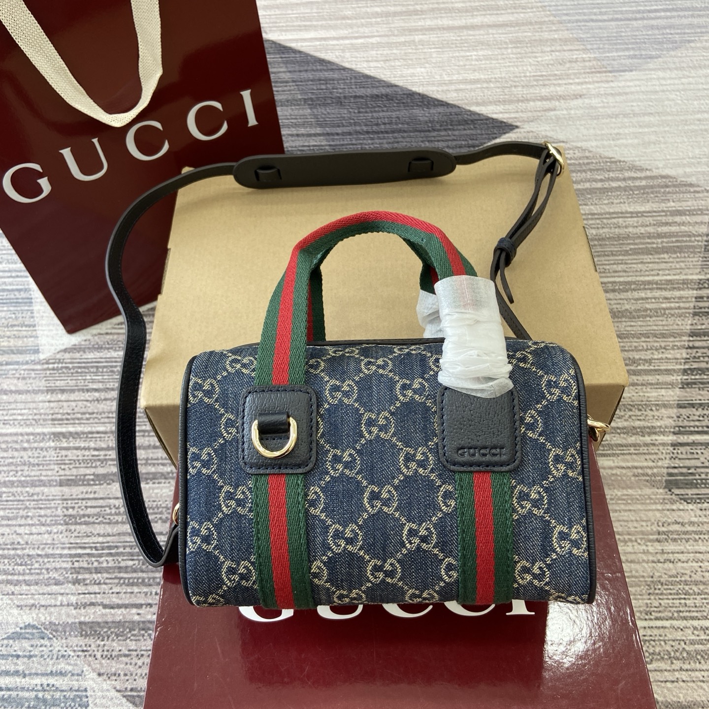 Gucci Mini Handbag in Denim with Web Stripe and Detachable Strap 3 i1758363045019 8310 0 0