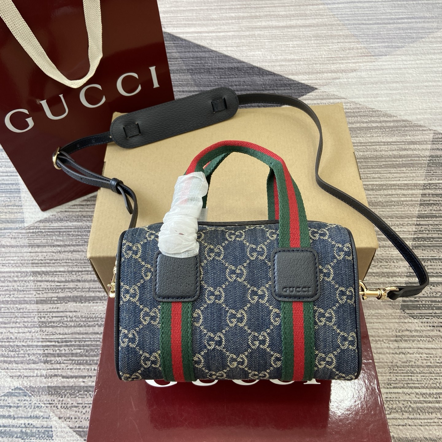 Gucci Mini Handbag in Denim with Web Stripe and Detachable Strap 4 i1758363047666 9731 0 1
