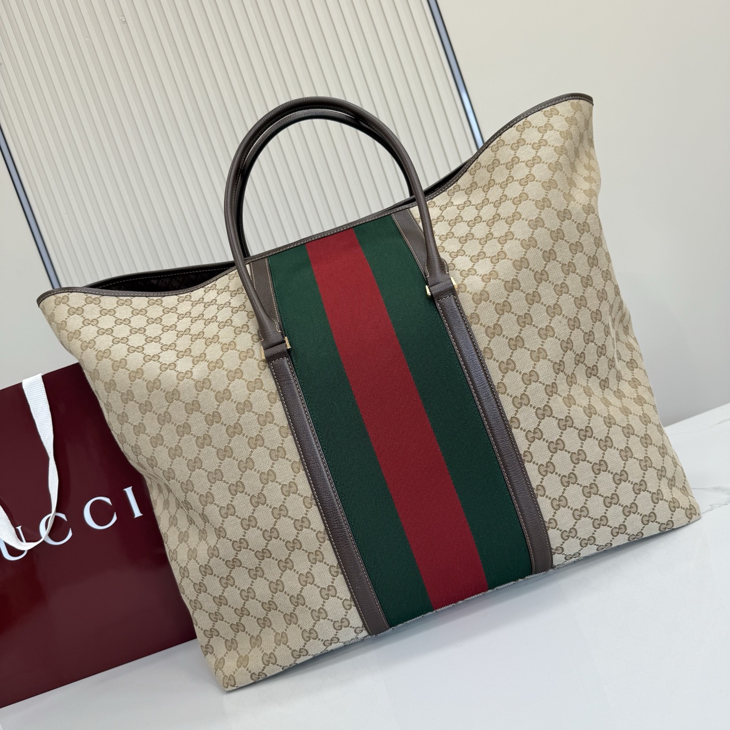 Gucci Ophidia tote Beige Ebony GG Supreme with green and red Web everyday