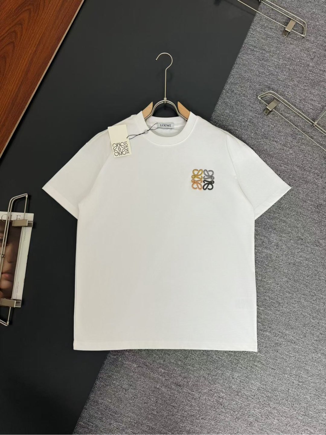 🅿️85 LOEWE*Loewe* camiseta de algodón pesado de 280g, corte holgado, diseño de logotipo bordado, nueva temporada de pr…
