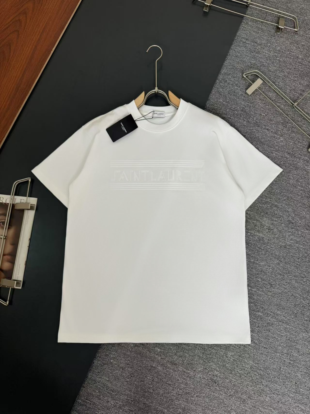 YvesSaintLaurent *YSL* Saint Laurent* Camiseta de algodón pesado de 320g, gruesa y transpirable, corte holgad…