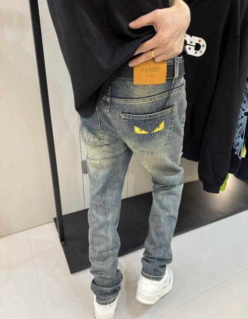 Fendi Men's Slim-Fit Denim Jeans with Monster Eyes Embroidery 1 Fendi Men's Slim-Fit Denim Jeans with Monster Eyes Embroidery