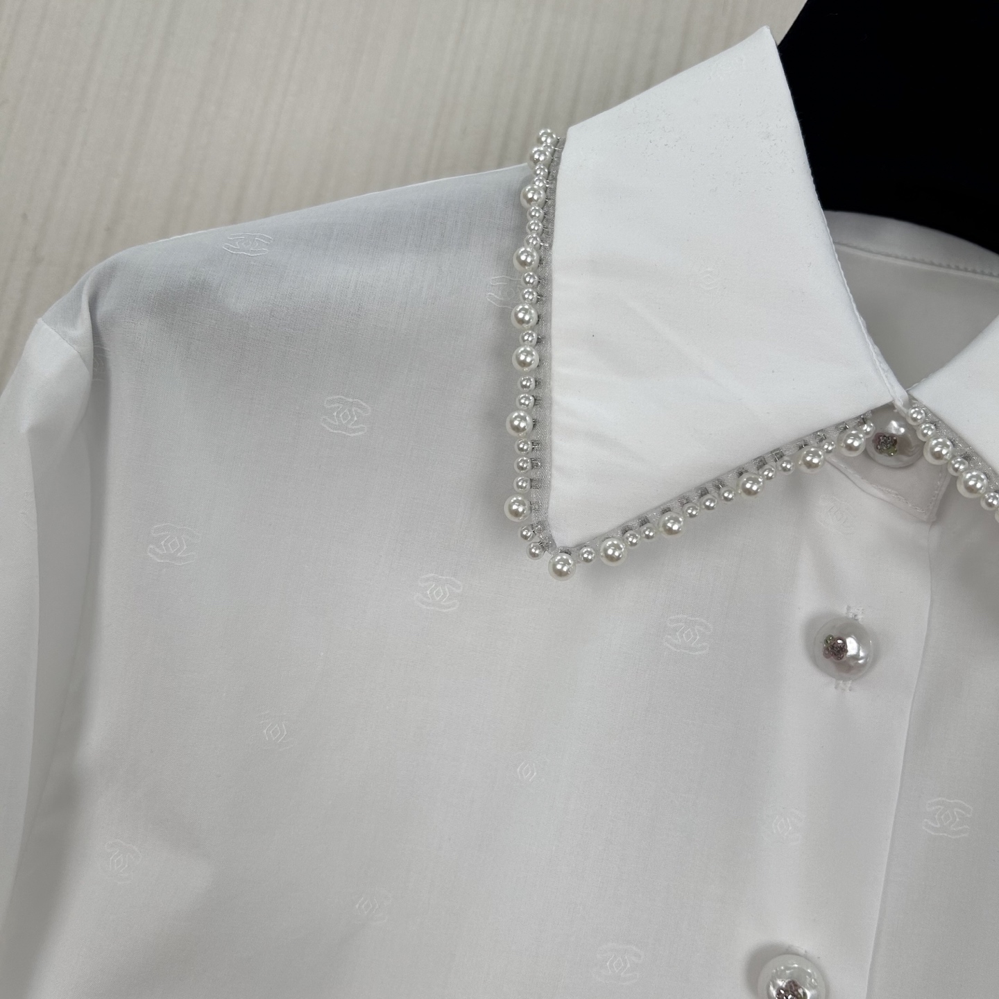 Coco-Inspired Pearl Button Blouse: French Court Style, Jacquard Cotton Shirt 6 i1743840824839 5716 0 4