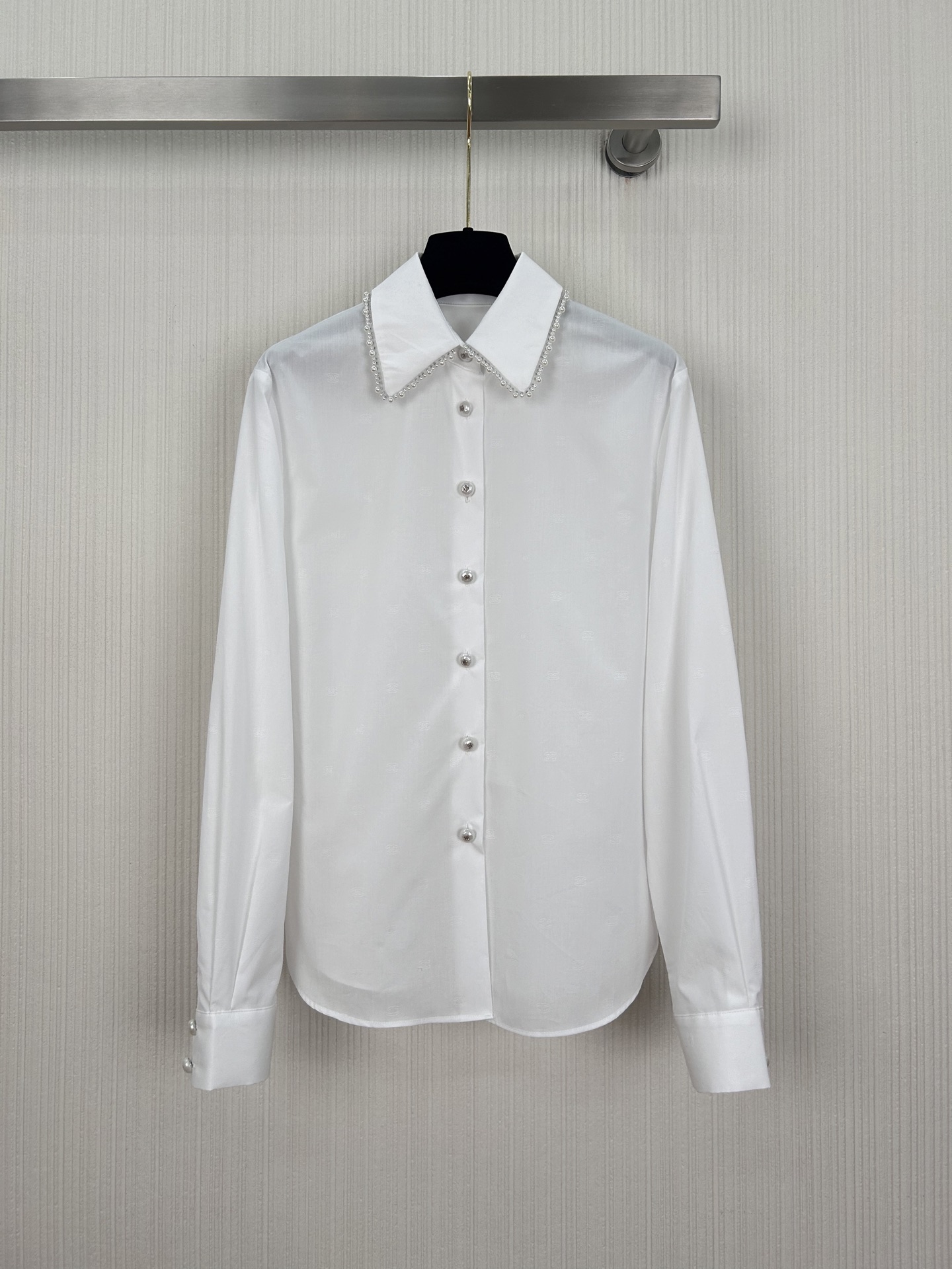 Coco-Inspired Pearl Button Blouse: French Court Style, Jacquard Cotton Shirt 2 i1743840825018 6899 0 0