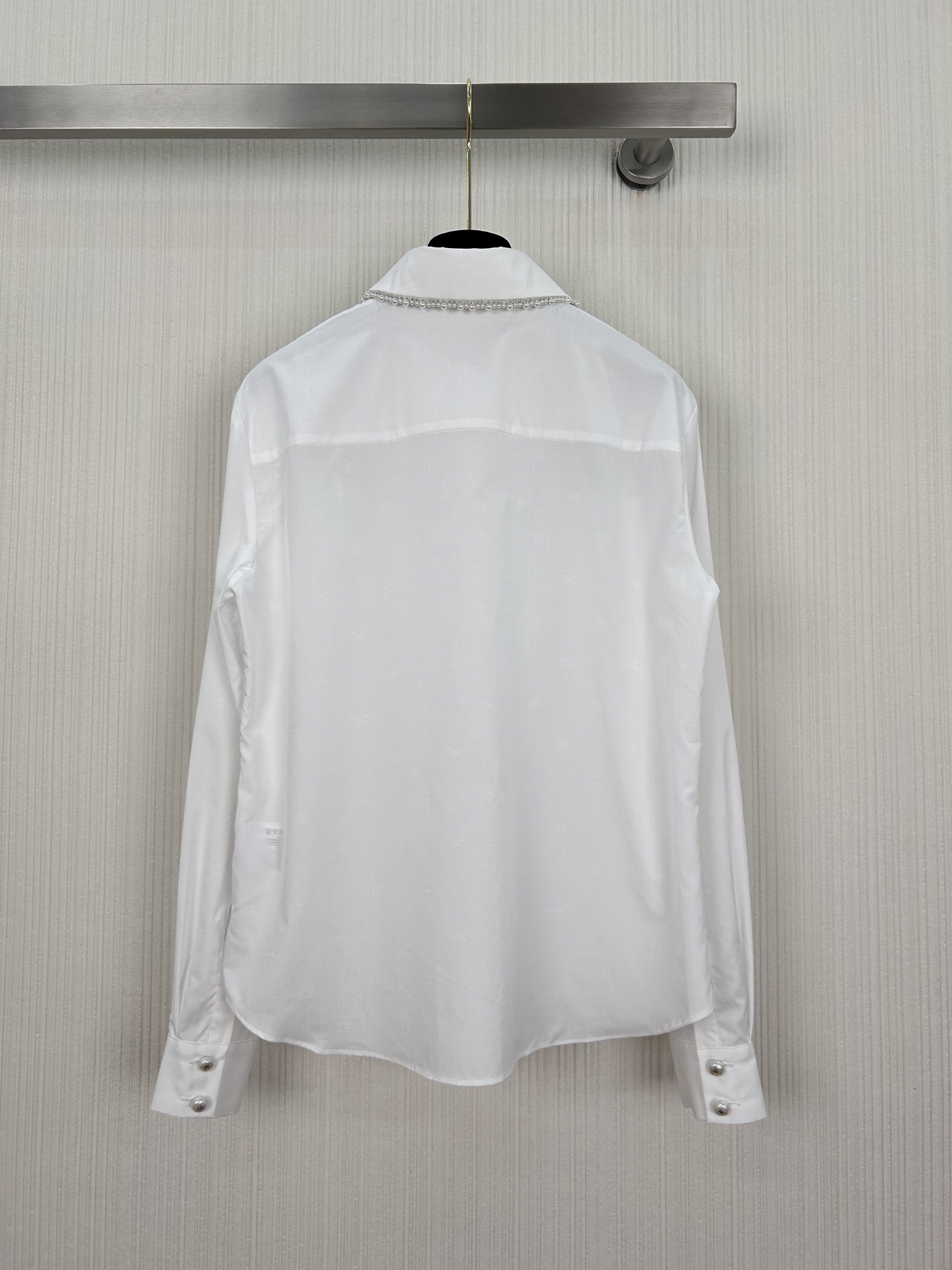 Coco-Inspired Pearl Button Blouse: French Court Style, Jacquard Cotton Shirt 7 i1743840825122 6910 0 6