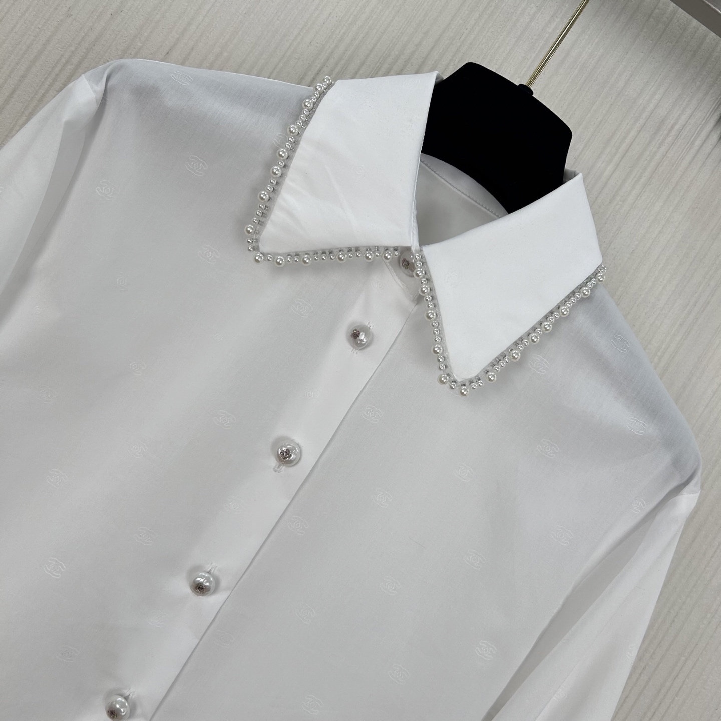 Coco-Inspired Pearl Button Blouse: French Court Style, Jacquard Cotton Shirt 3 i1743840826428 6228 0 1