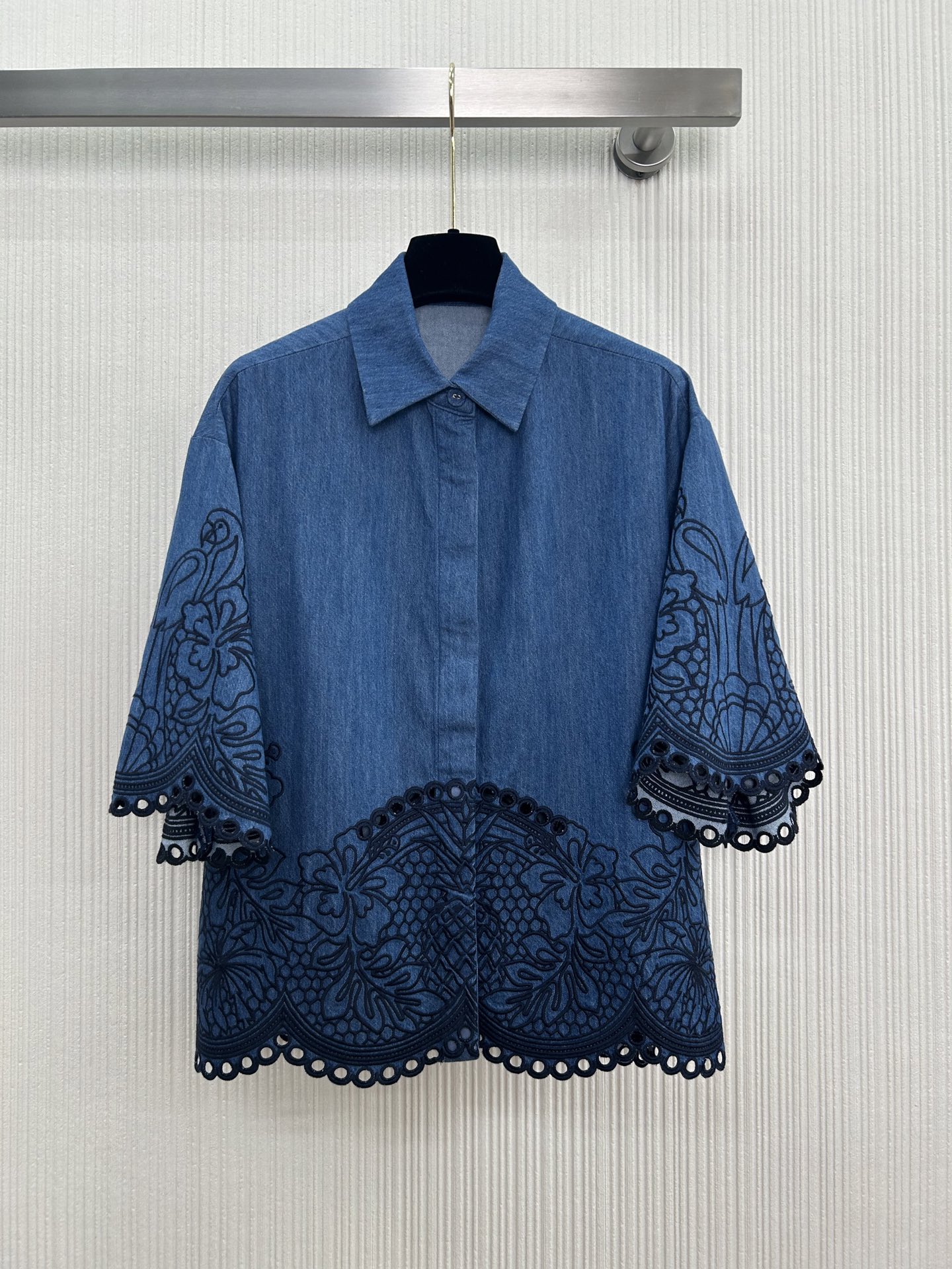 Embroidered Denim Short Sleeve Shirt - Bohemian Style, Floral Design 3 i1749799703984 9460 0 1