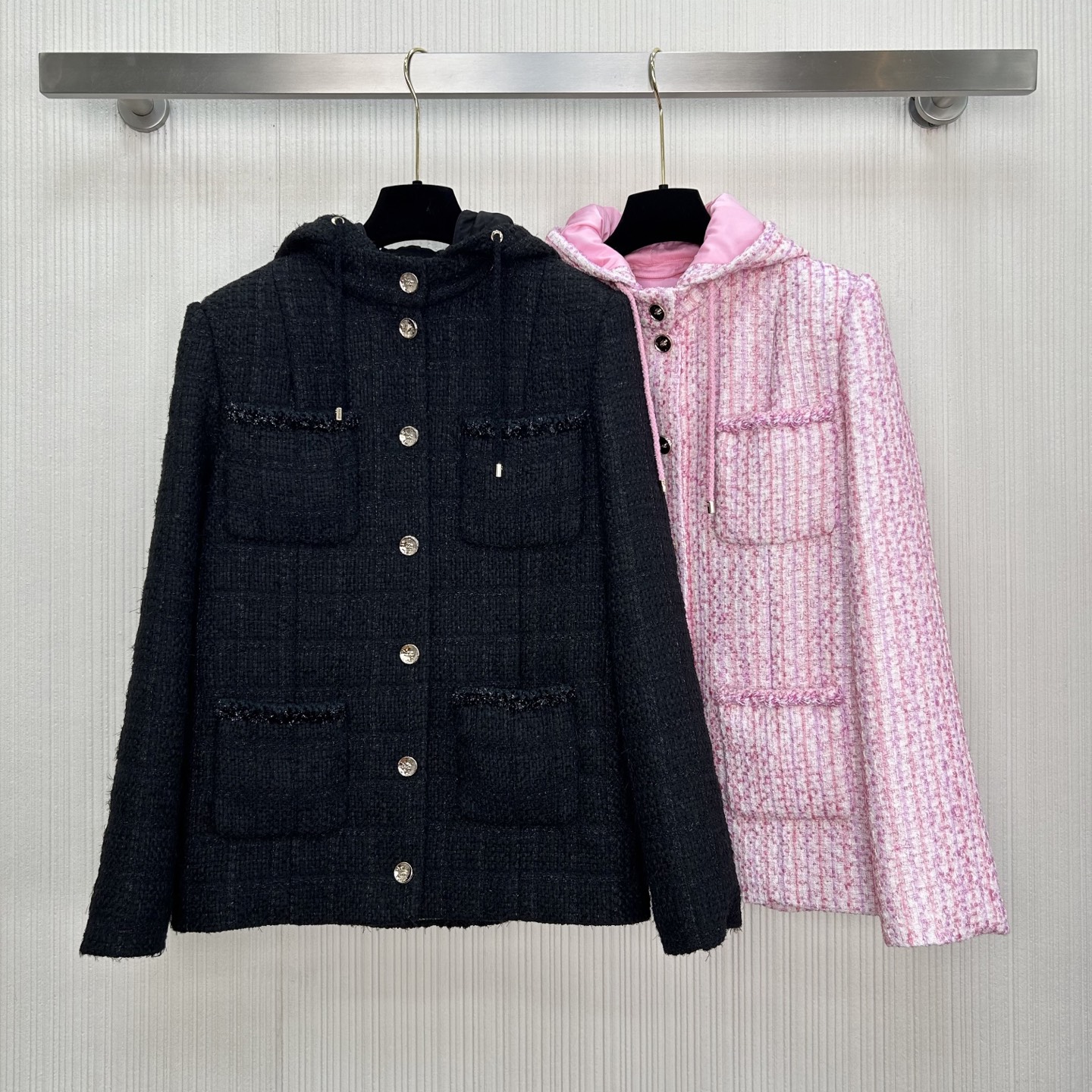Elegant Black Tweed Four-Pocket Hooded Jacket - Inspired by Luxury Design 2 i1758353742253 3771 0 0