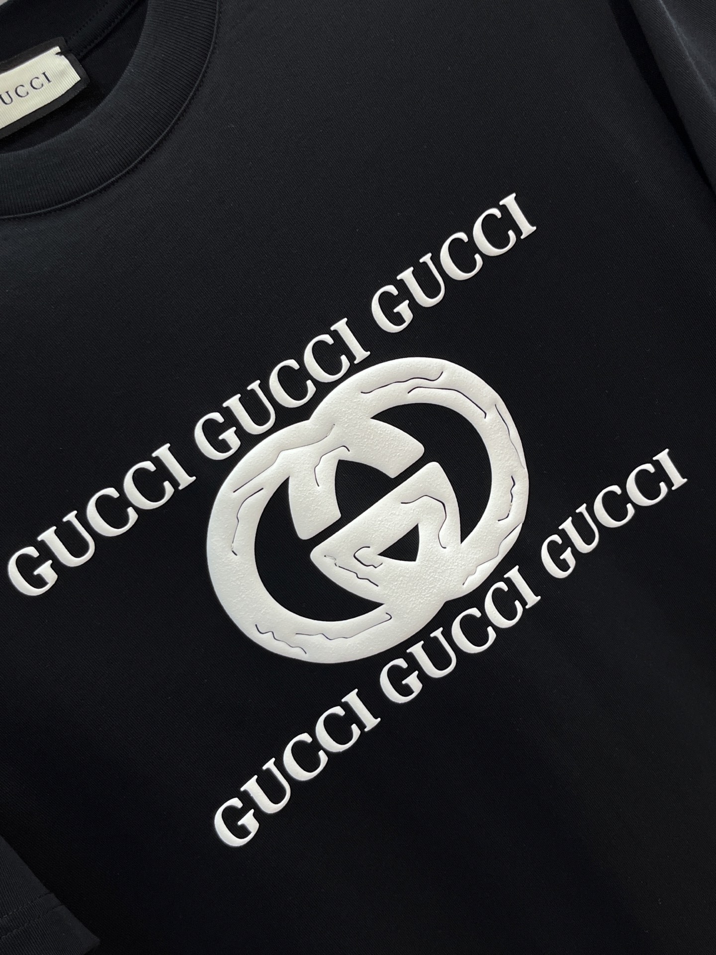 Gucci 2025春夏新款首发最新款短袖圆领T恤 高端订制 设计前卫时尚！品牌logo重工艺印花设计 