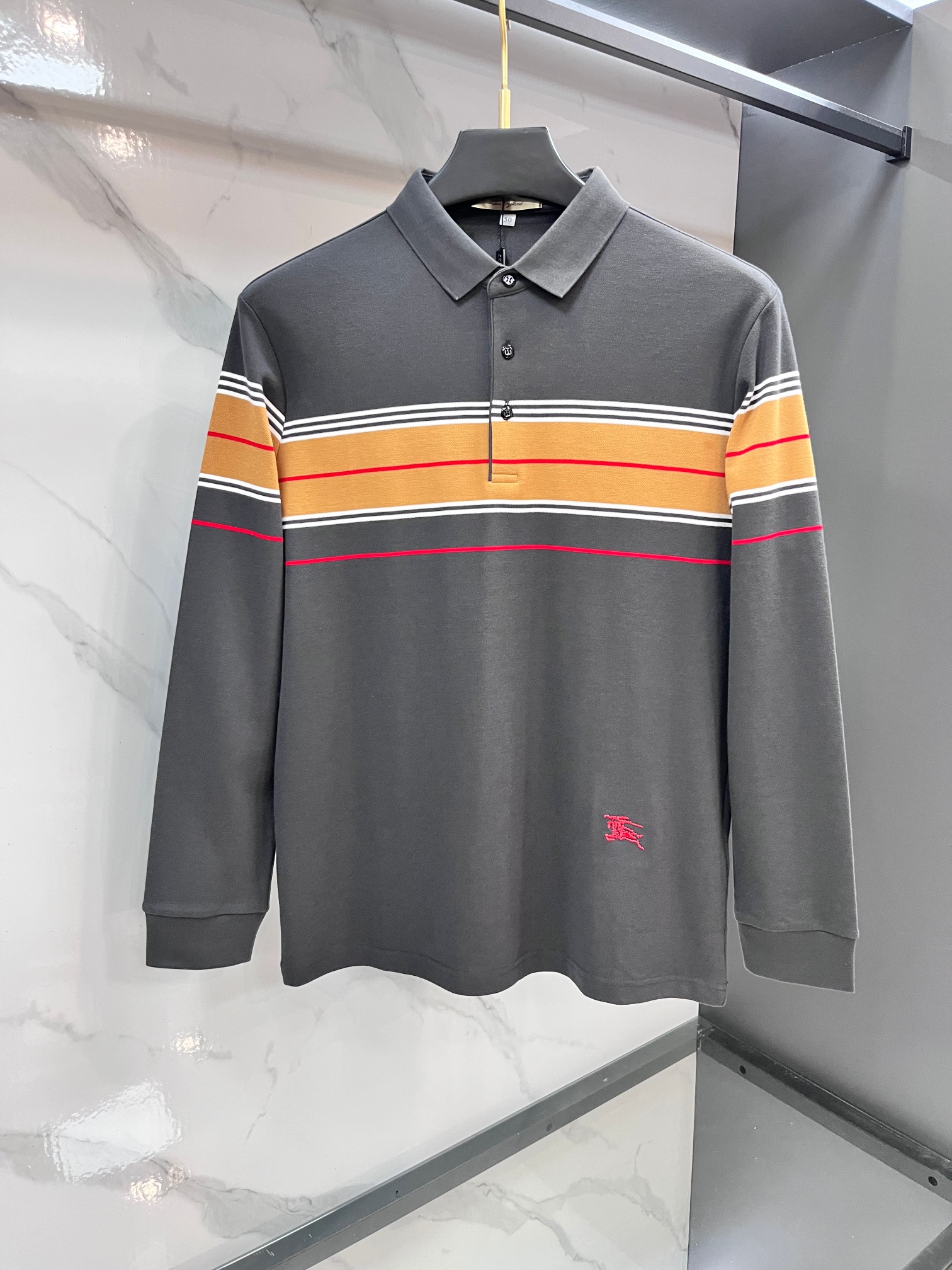 巴宝莉 专柜新品秋款长袖Polo，高端定制高版本时尚百搭爆款▲A原版进口珠地棉，胸前logo图案设计 手