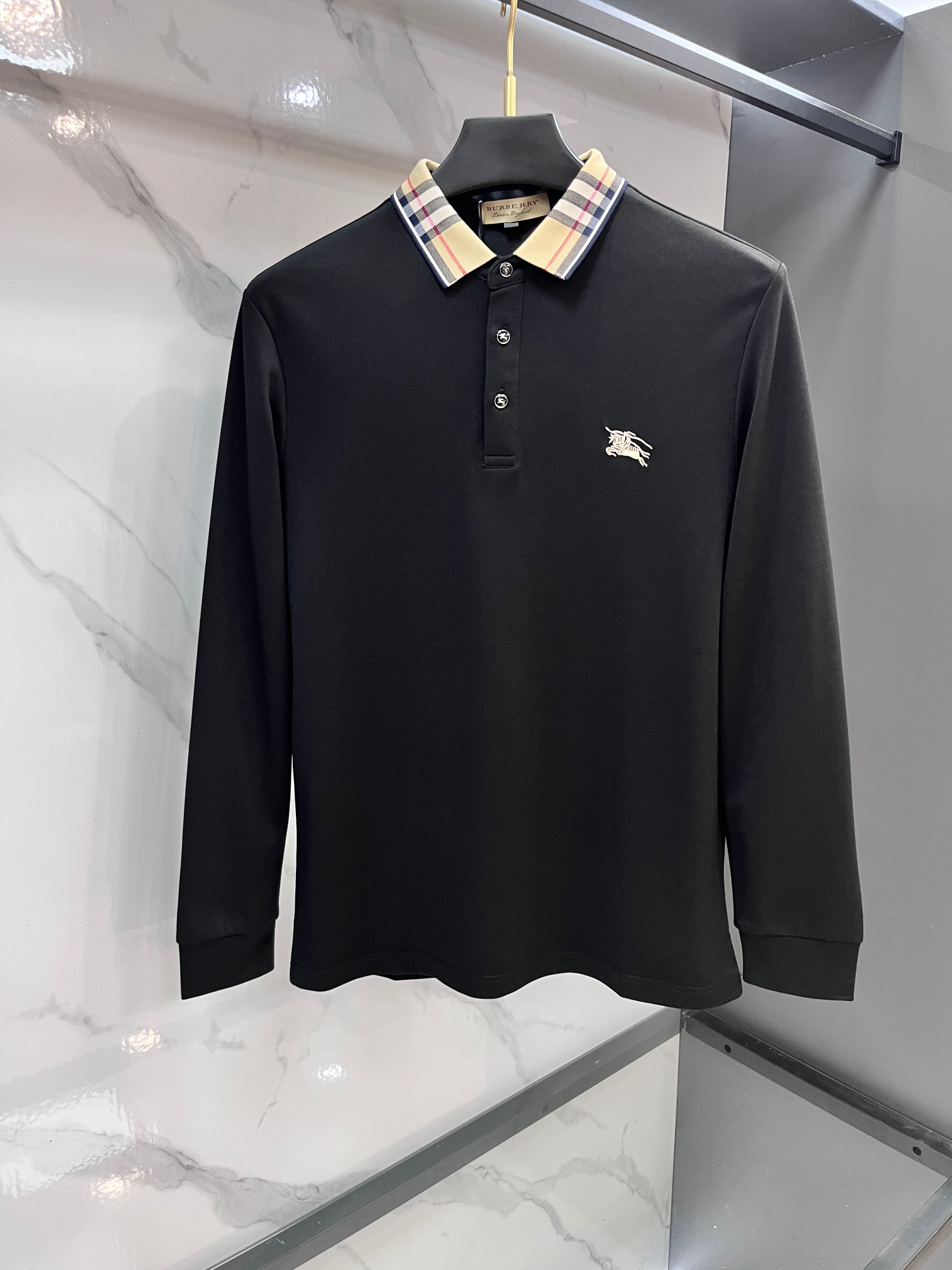 巴宝莉 专柜新品秋款长袖Polo，高端定制高版本时尚百搭爆款▲A原版进口珠地棉，胸前logo图案设计 手