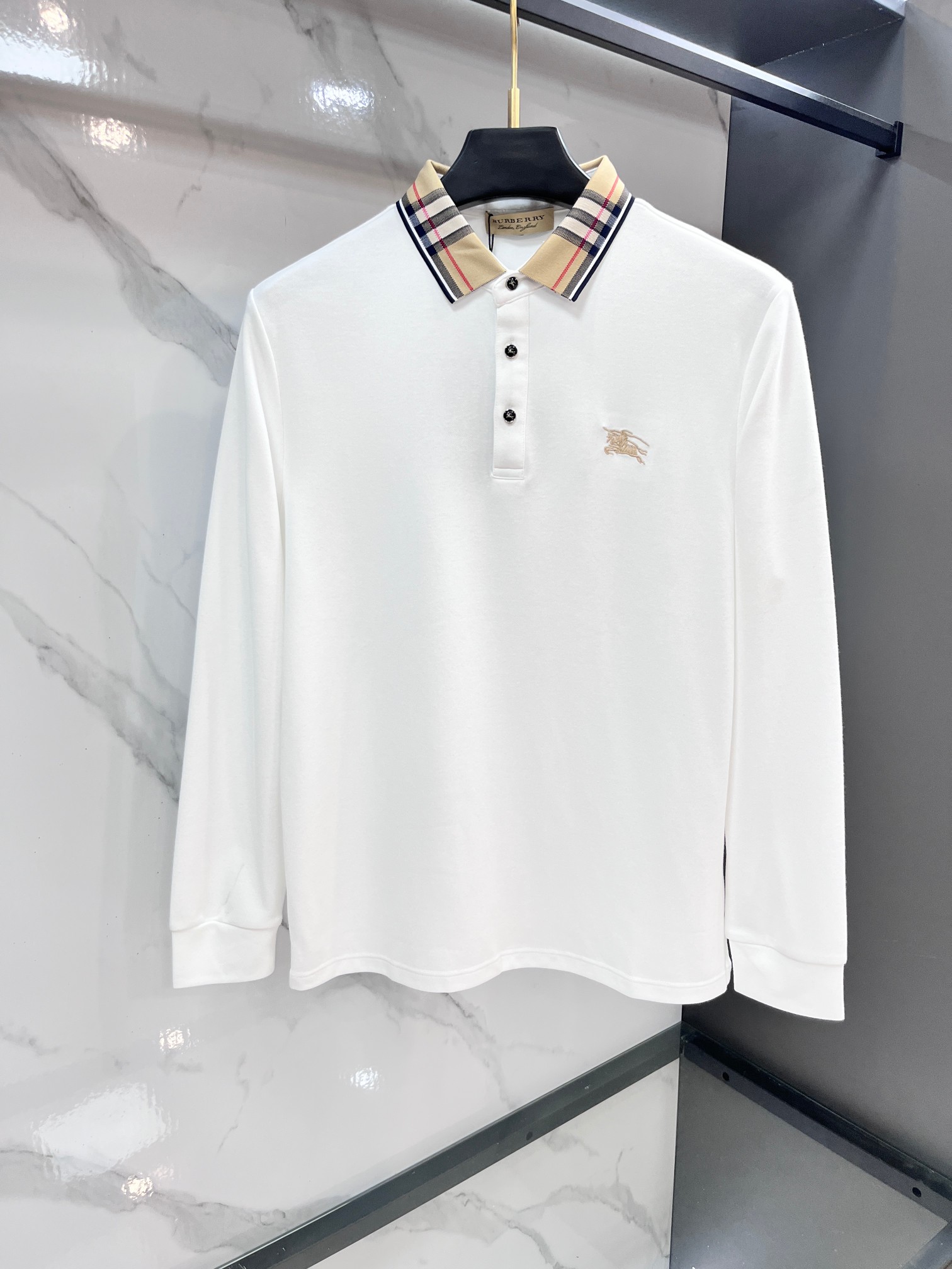 巴宝莉 专柜新品秋款长袖Polo，高端定制高版本时尚百搭爆款▲A原版进口珠地棉，胸前logo图案设计 手