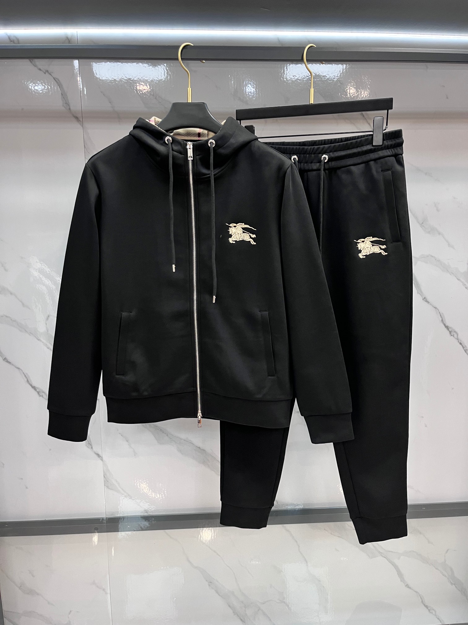 Burberry Men's Black Tracksuit with Embroidered Logo, Urban Style