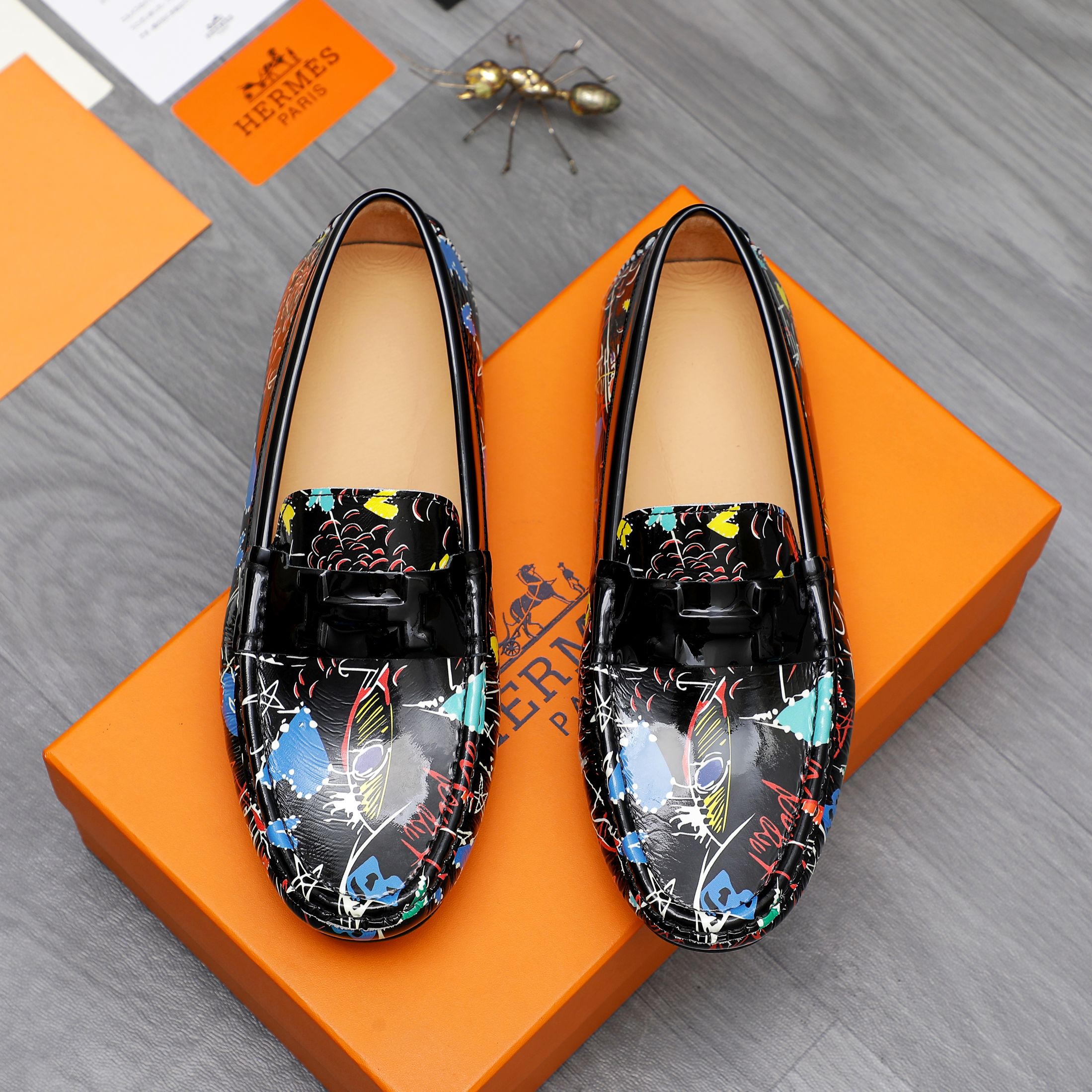 Hermes Men's Casual Loafers - Stylish Leather Slip-Ons, Sizes 38-44