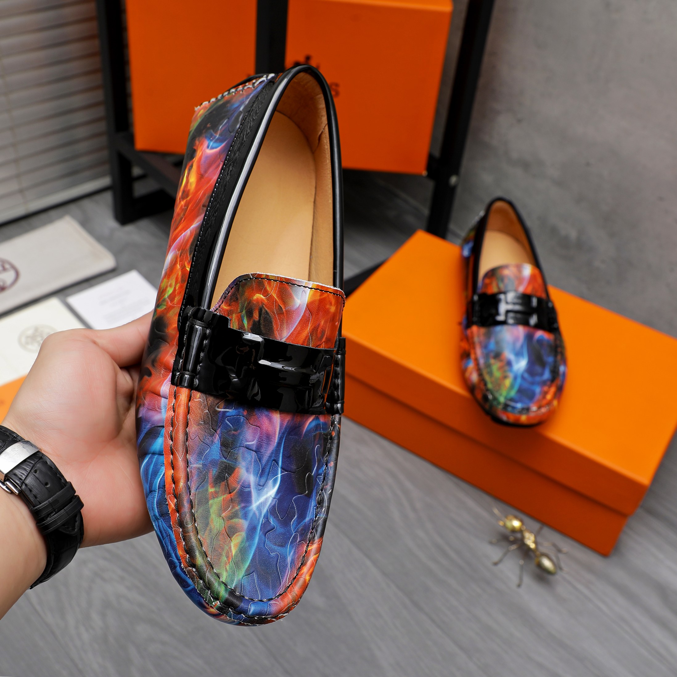 Hermes Men's Multicolor Leather Loafers Slip-Ons Dress Shoes Size 38-44 5 a1741851896915 2264