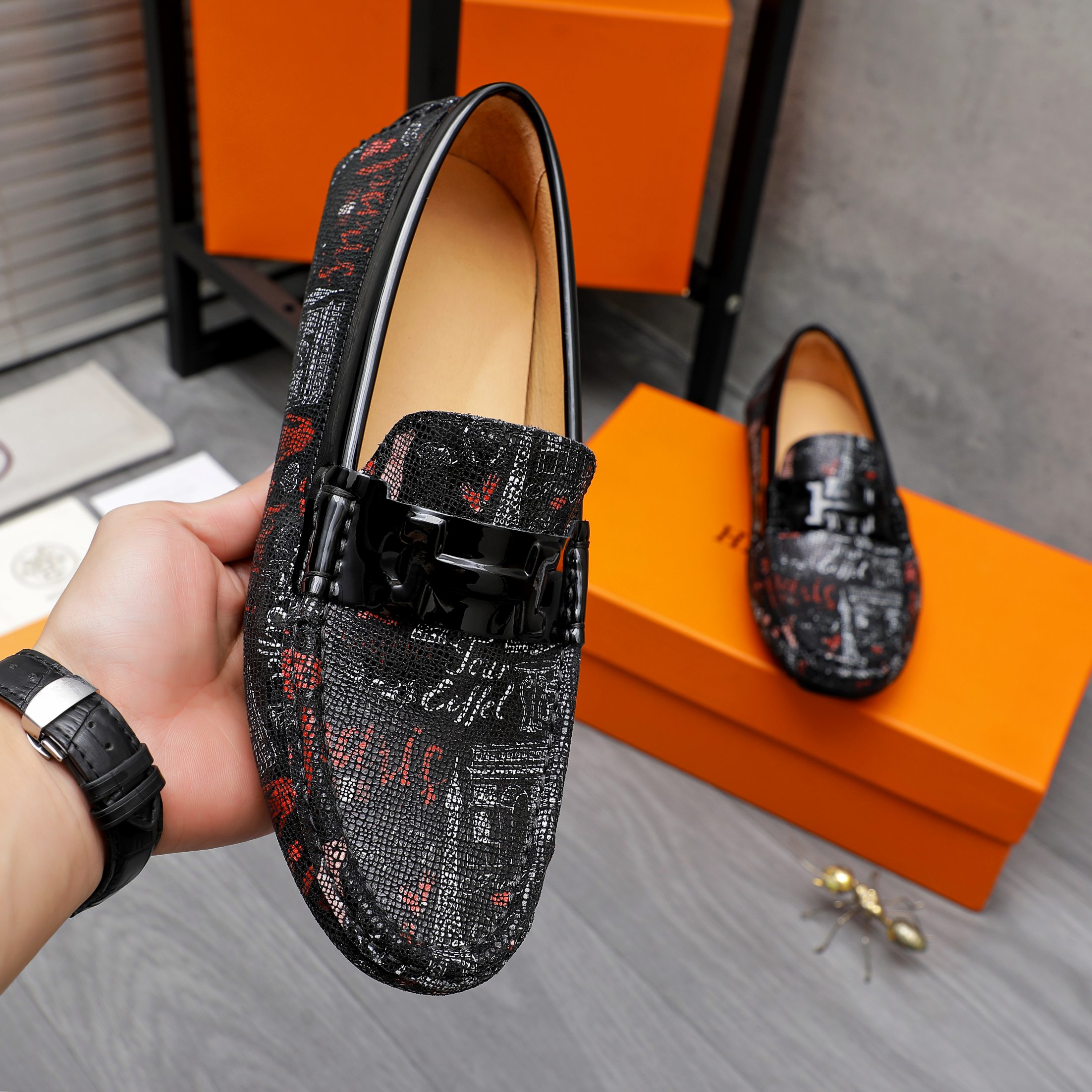 Hermes Men's Leather Loafers Slip-Ons, Size 38-44, Rubber Sole 6 a1741852323085 0570