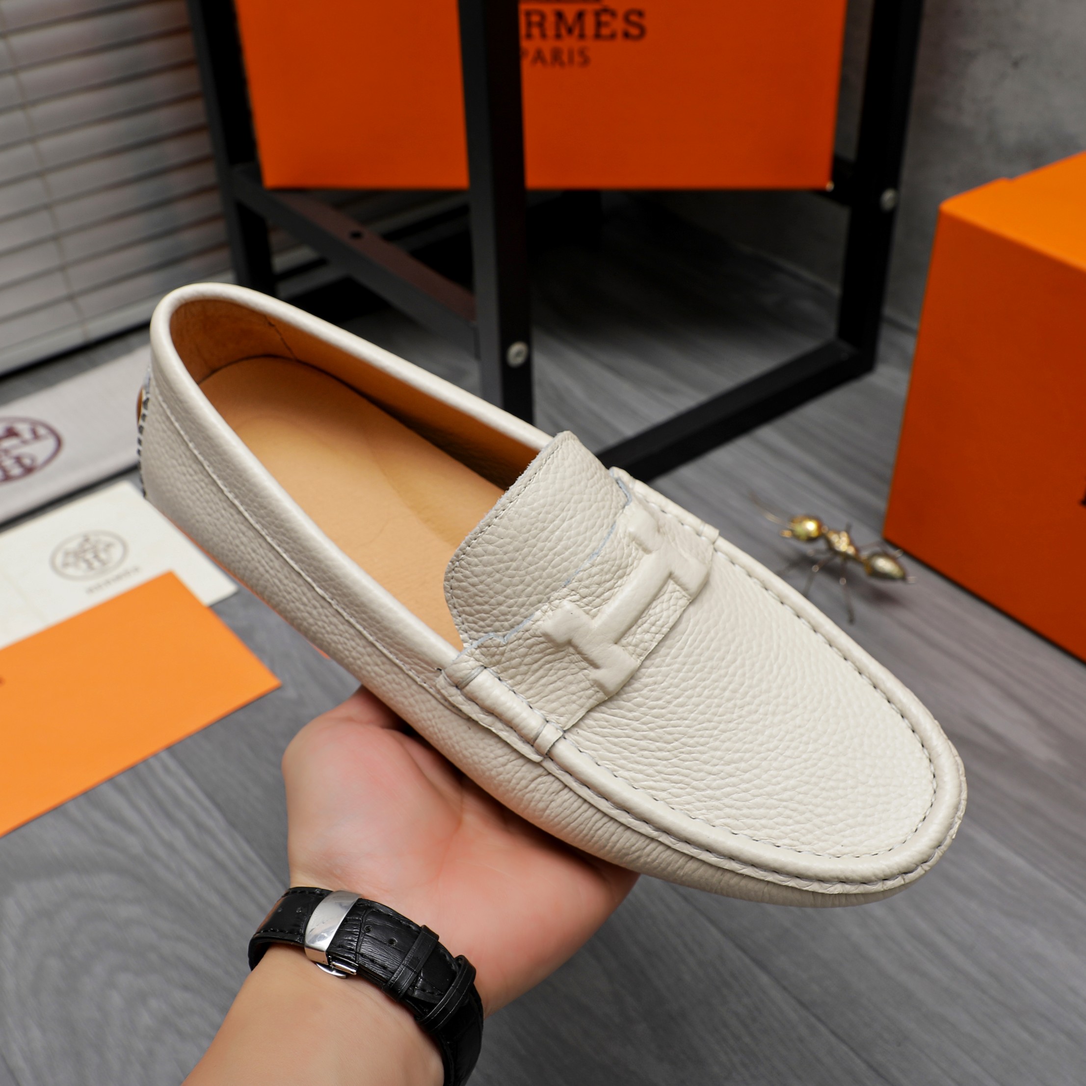 Hermes Men's Leather Loafers Slip-on Casual Shoes Size 38-44 8 a1741852662313 4358