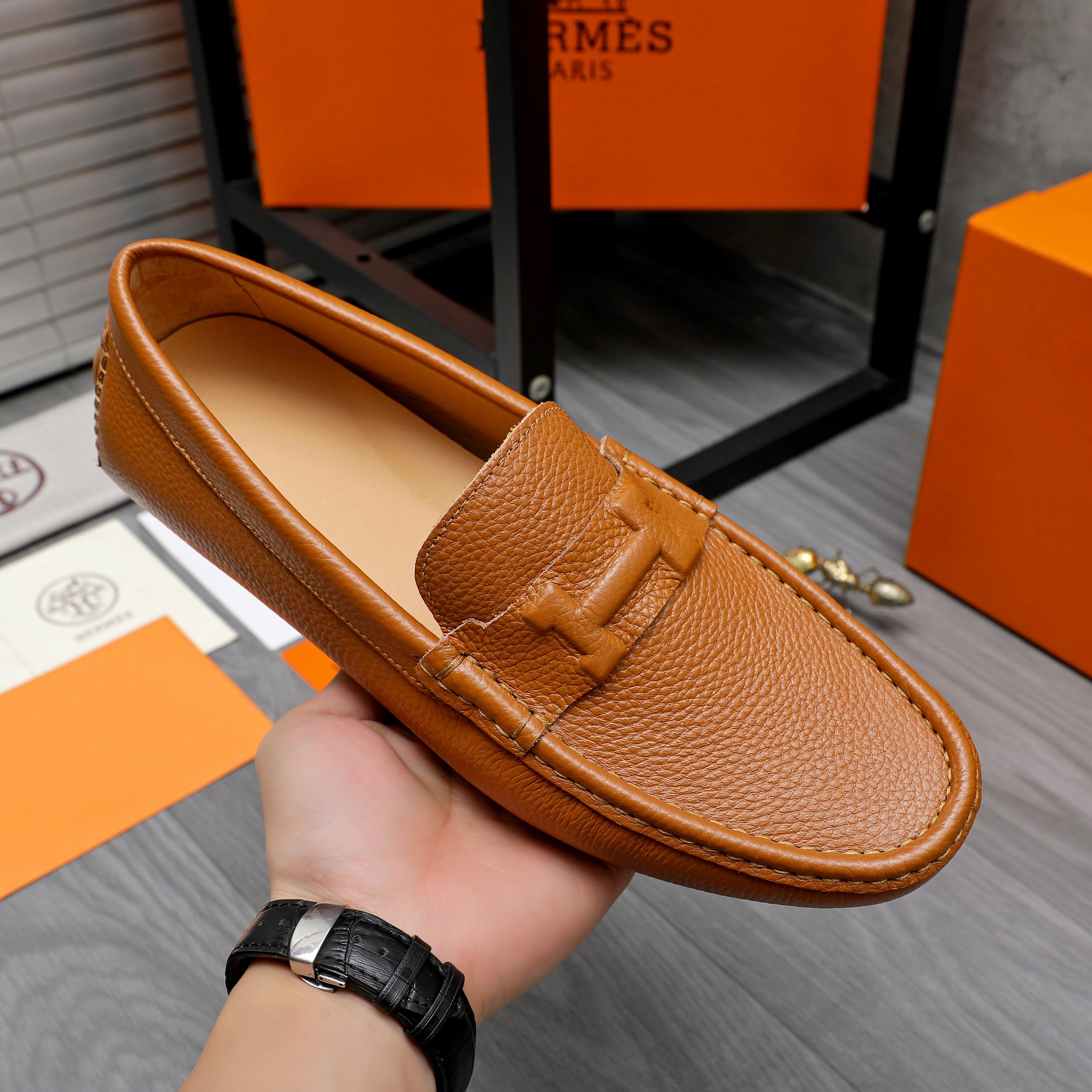 Hermès Men's Leather Loafers Slip-Ons Dress Shoes, Multiple Colors 8 a1741852892457 4328