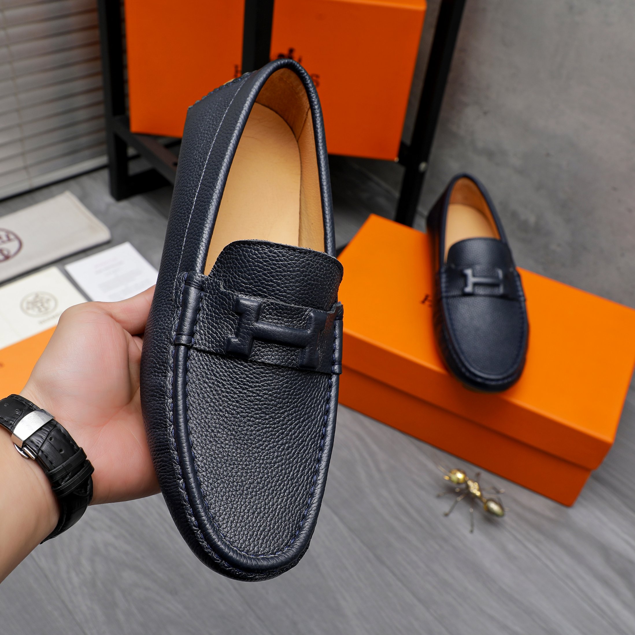 Hermes Men's Leather Loafers Slip-on Shoes Size 38-44 6 a1741853401244 8543