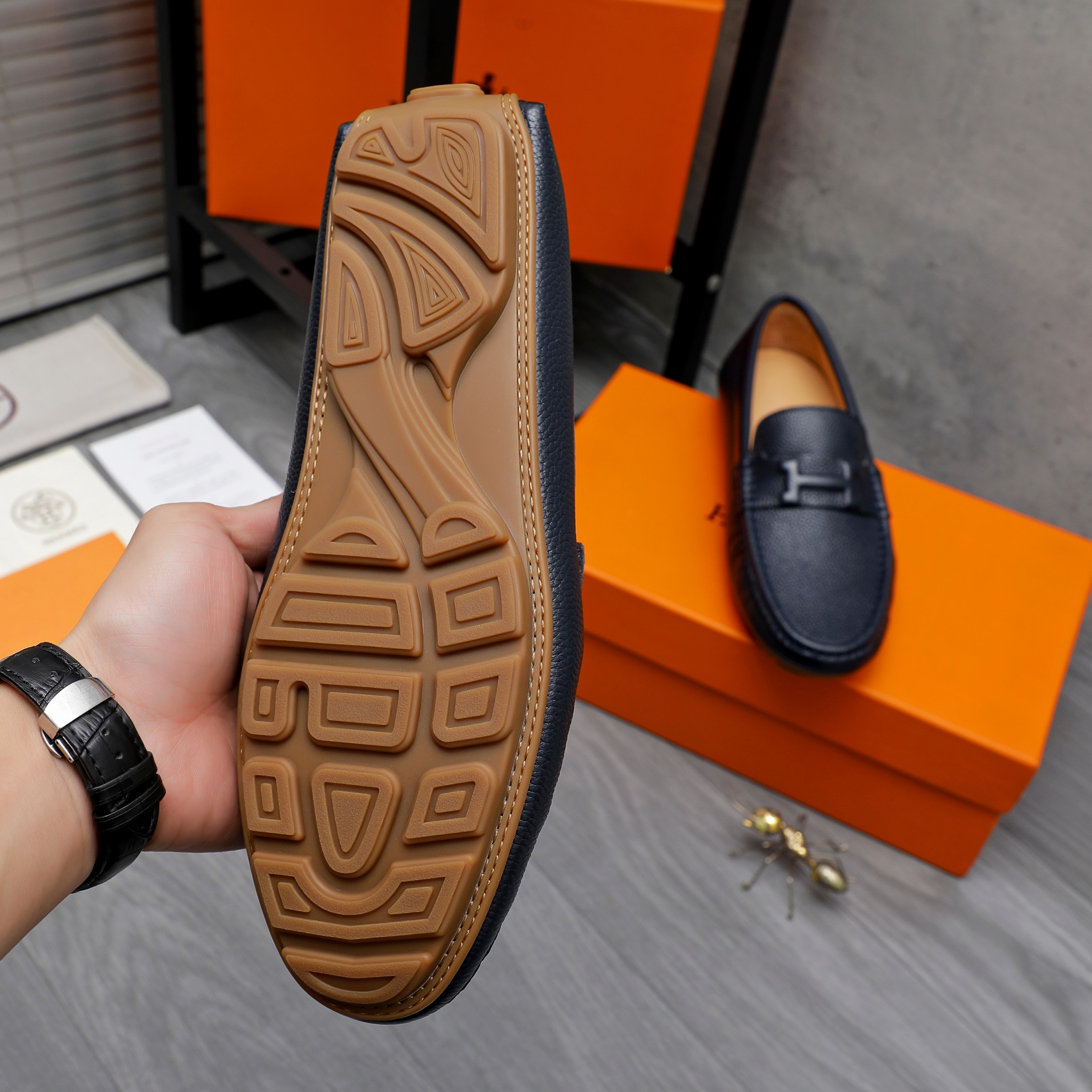 Hermes Men's Leather Loafers Slip-on Shoes Size 38-44 9 a1741853403542 3884