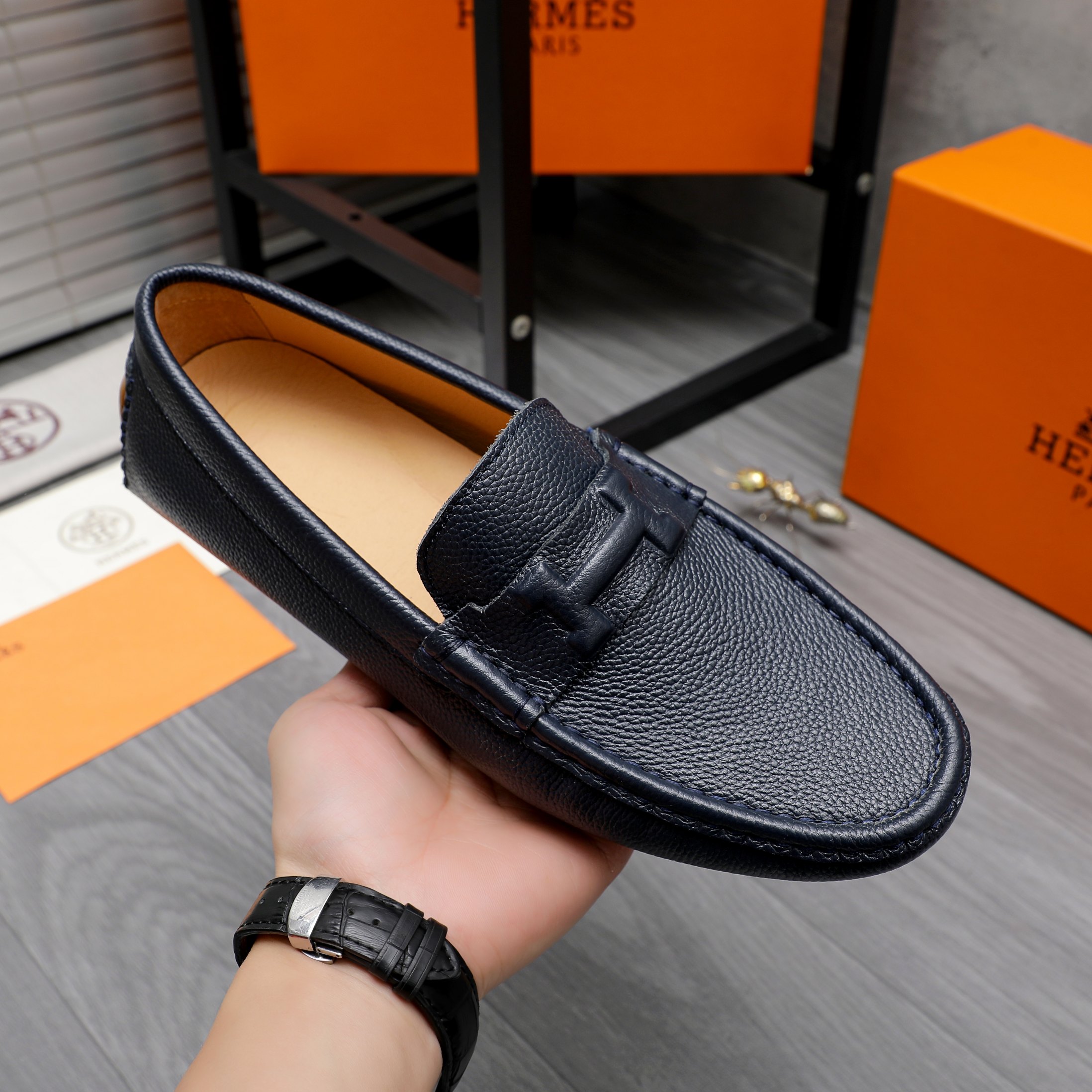 Hermes Men's Leather Loafers Slip-on Shoes Size 38-44 8 a1741853403687 7463