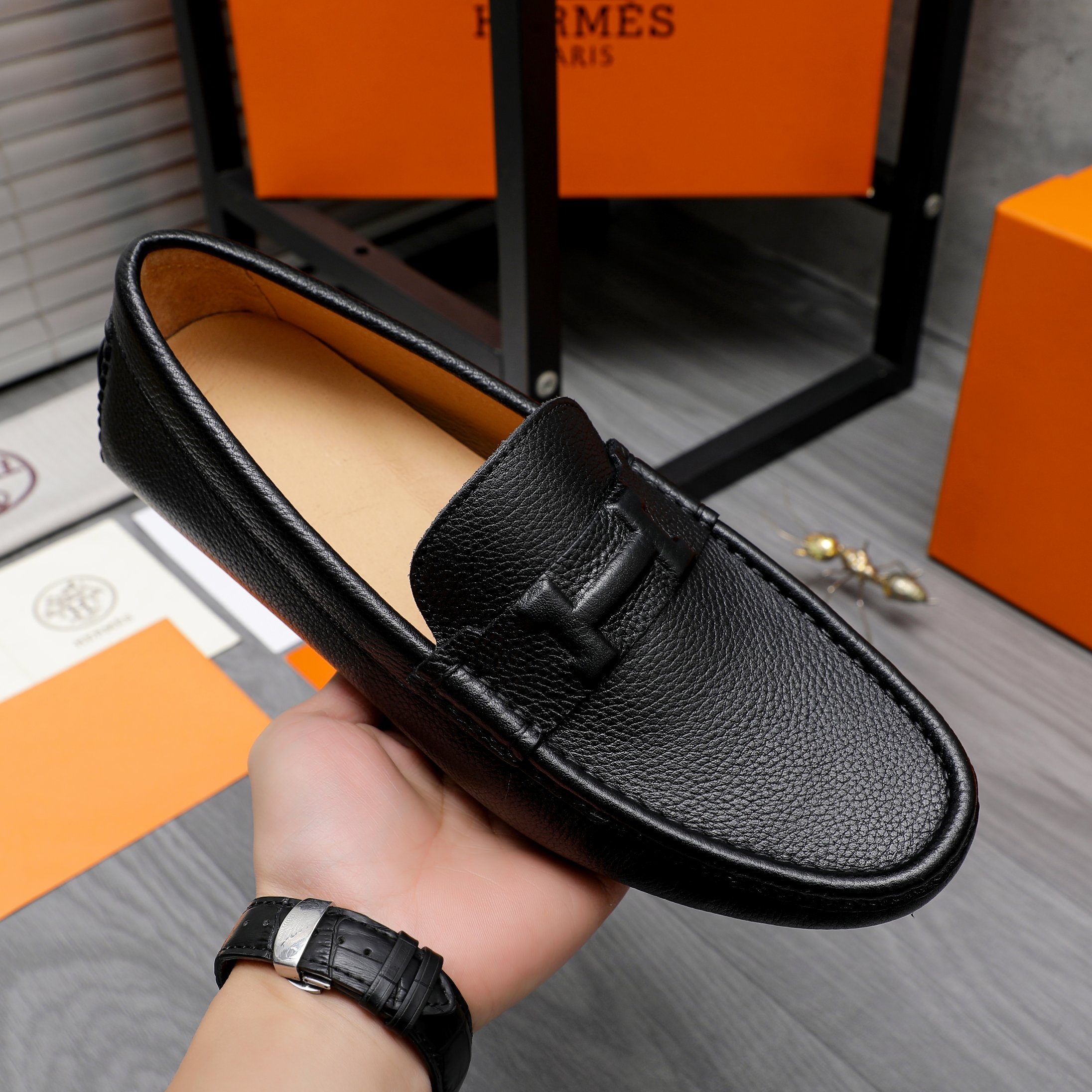 Hermes Men's Leather Loafers Slip-on Casual Shoes Various Colors Size 38-44 8 a1741853503022 4613