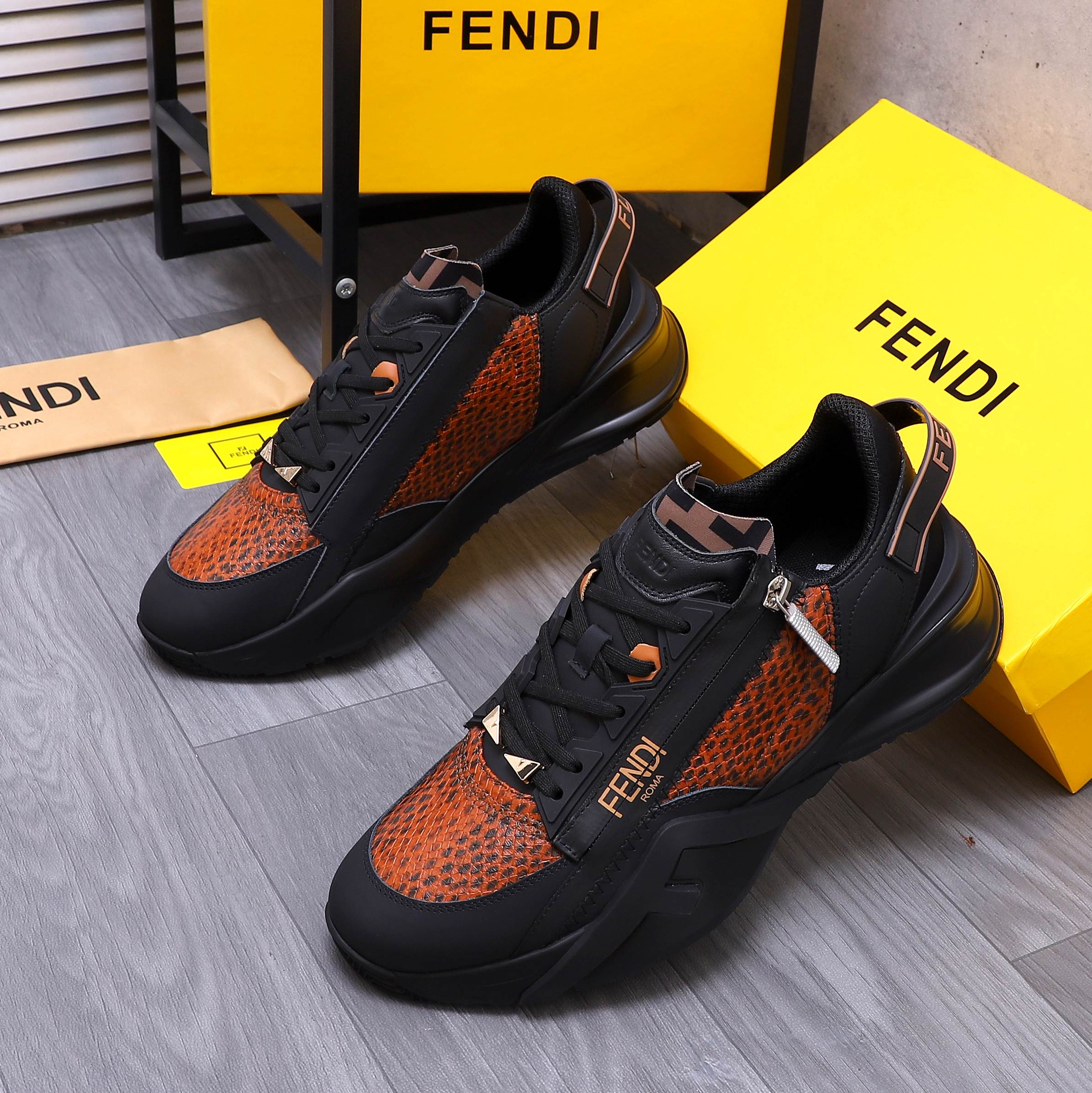 Fendi Men's Snake-Embossed Leather Sneakers in Various Colors and Sizes 3 a1741950830707 2836