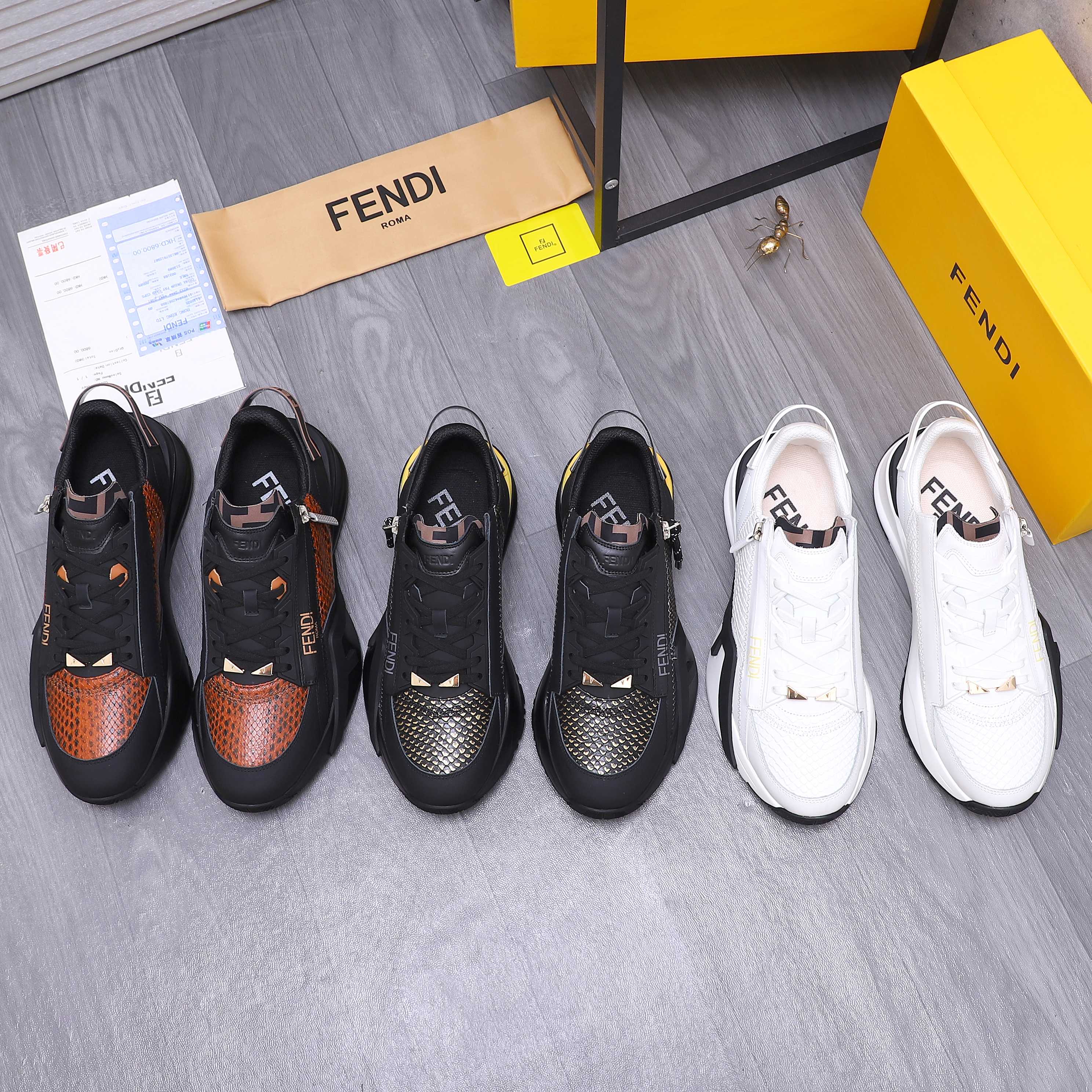 Fendi Men's Snake-Embossed Leather Sneakers in Various Colors and Sizes