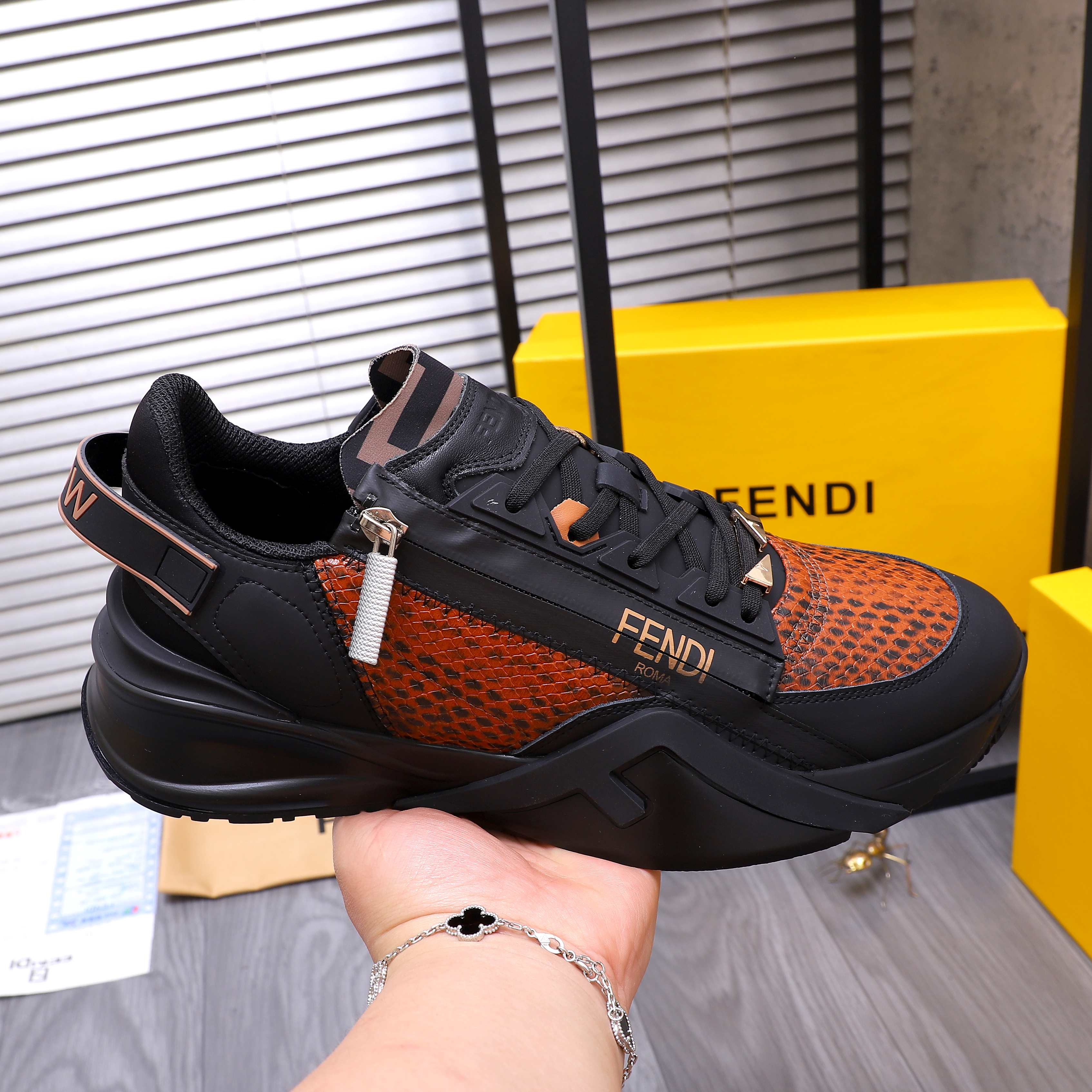 Fendi Men's Snake-Embossed Leather Sneakers in Various Colors and Sizes 7 a1741950831473 0223