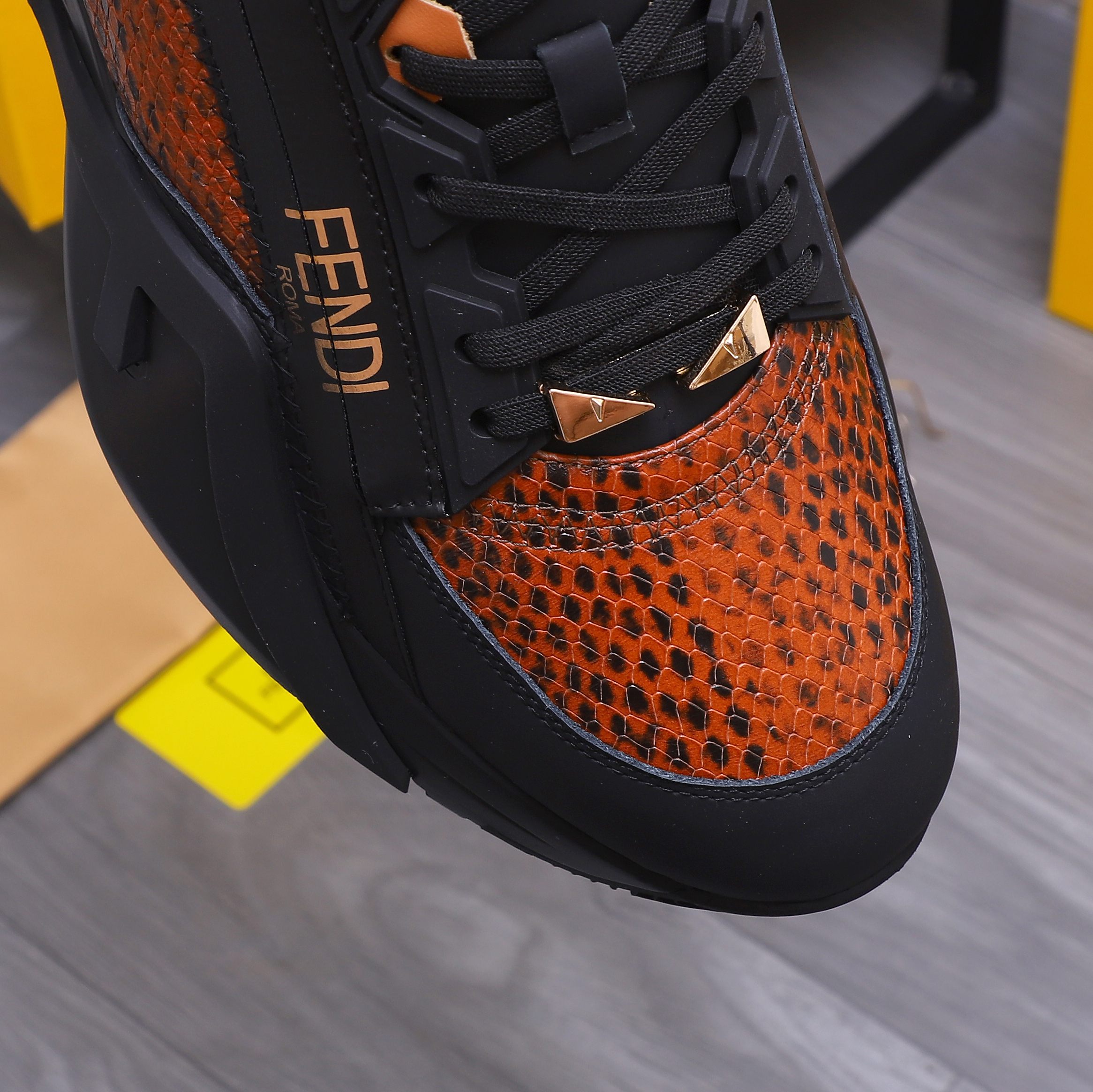 Fendi Men's Snake-Embossed Leather Sneakers in Various Colors and Sizes 9 a1741950833486 0136