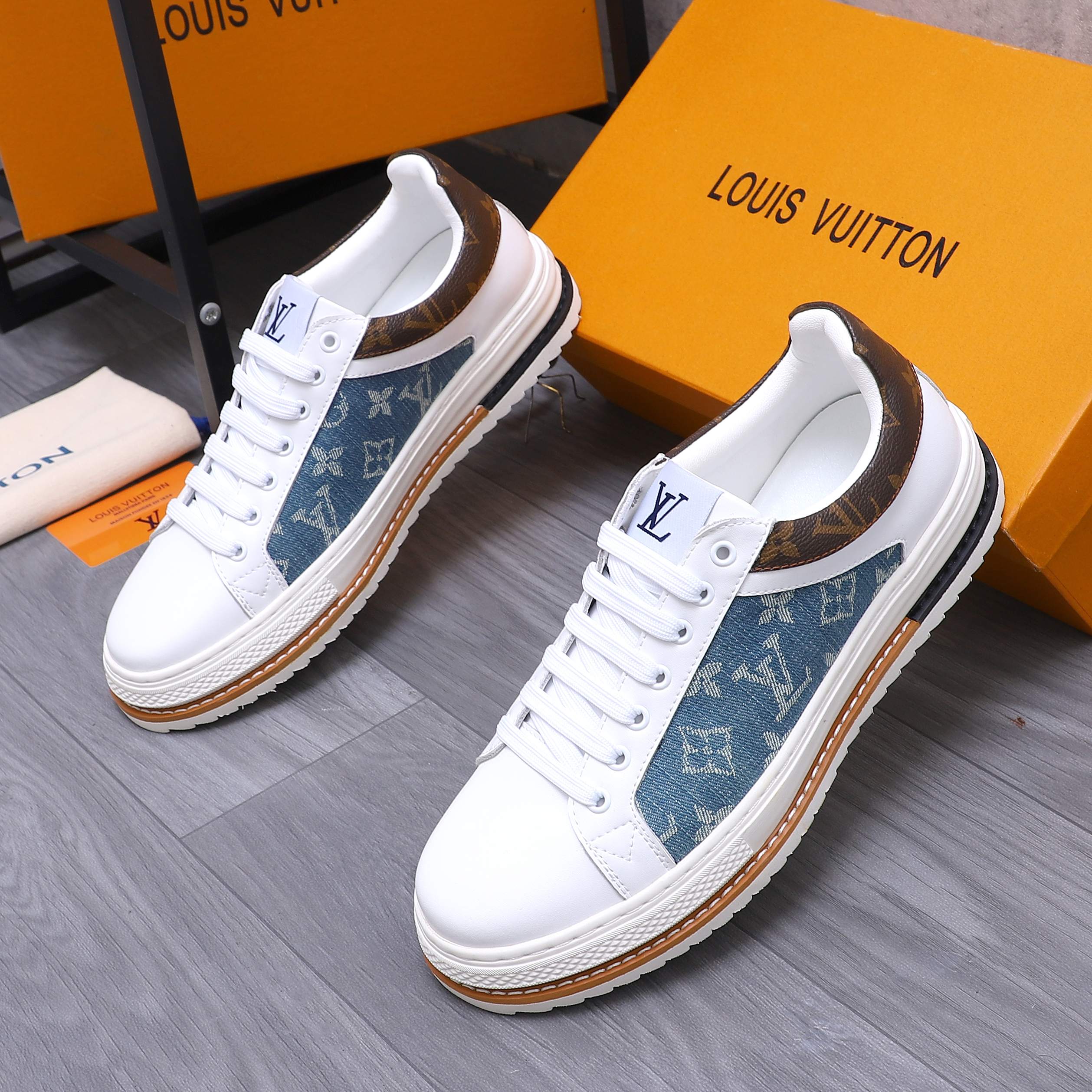 Louis Vuitton Men's Leather and Denim Casual Sneakers - Size 38-44 3 a1741951797796 8304