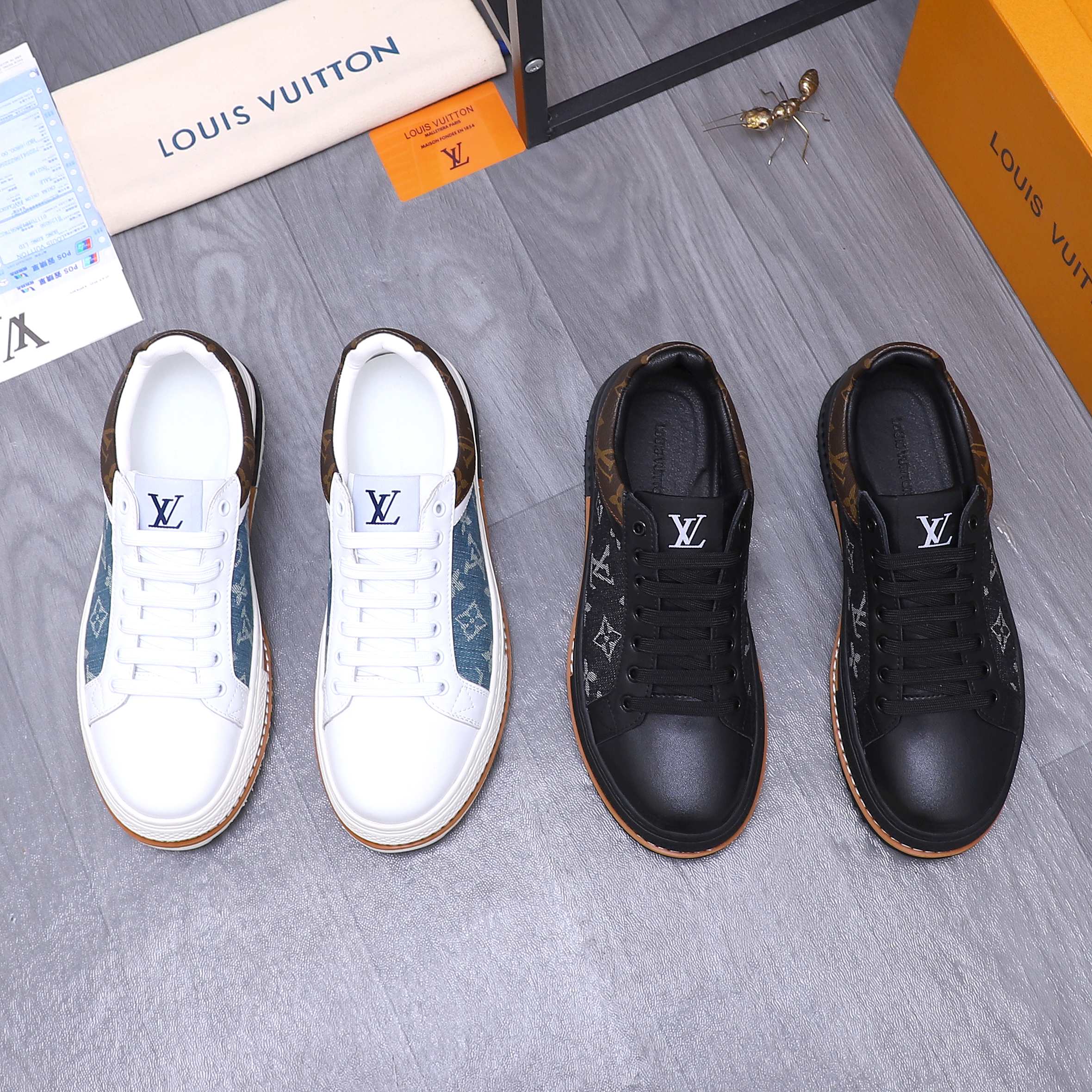 Louis Vuitton Casual Sneakers: Premium Leather & Denim, Size 38-44