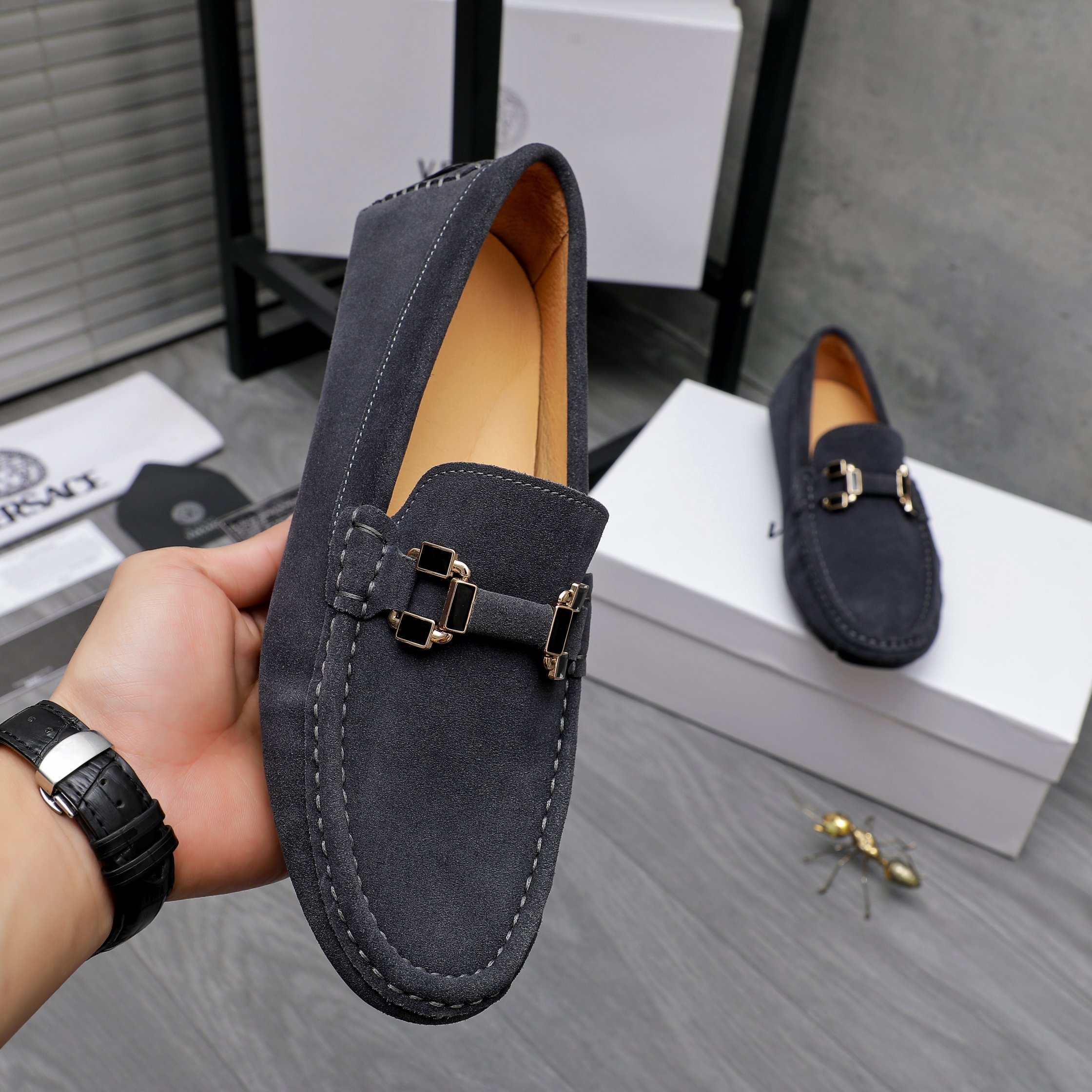 Versace Men's Suede Loafers Slip-on Shoes, Sizes 38-44 6 a1742451821940 1630
